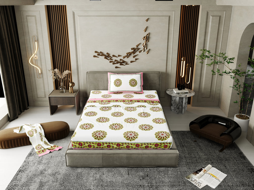 100% COTTON TRADITIONAL  PRINTED SINGLE BEDSHEET ( SIZE 60 X 90 )