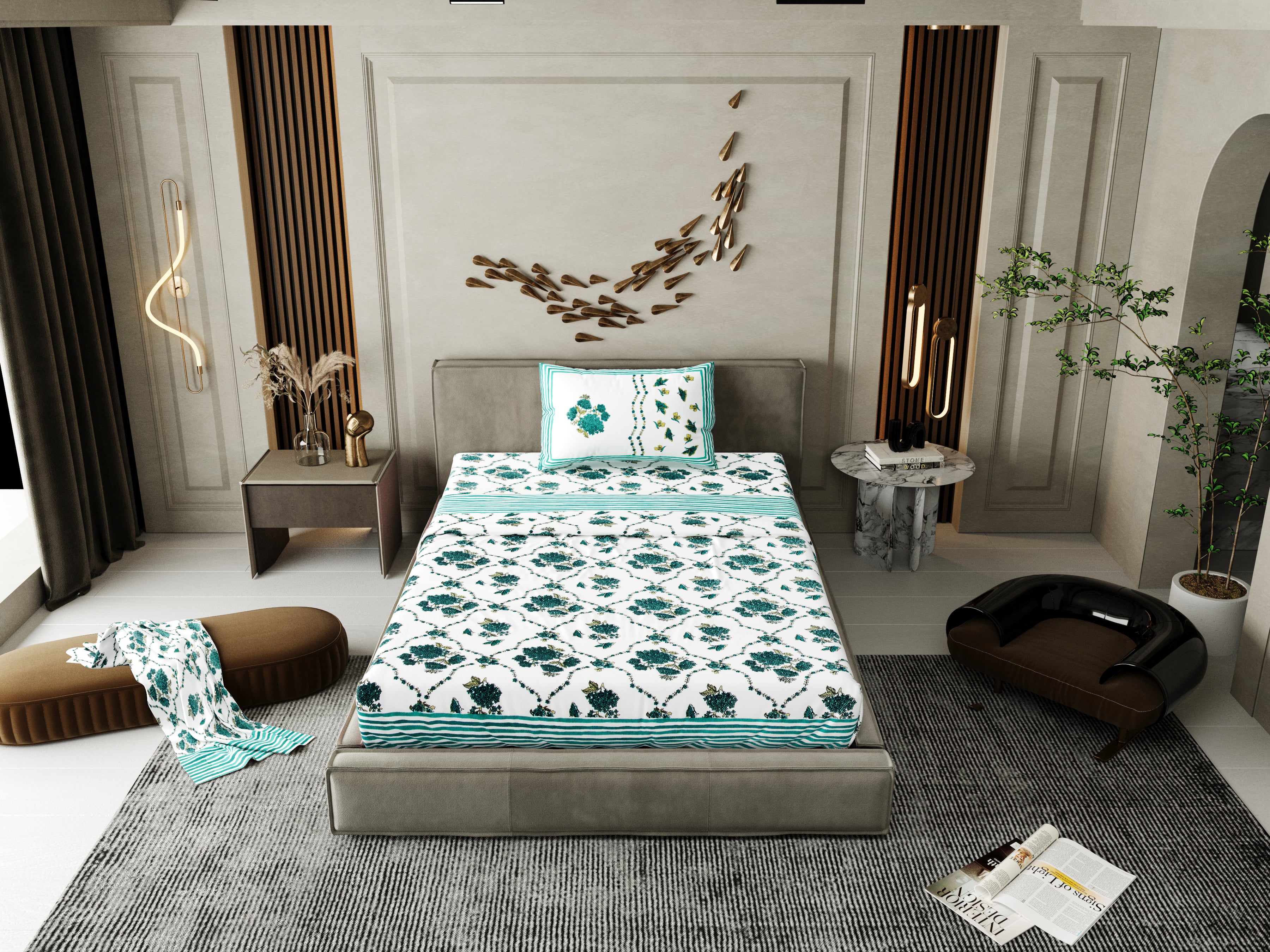 100% COTTON TRADITIONAL  PRINTED SINGLE BEDSHEET ( SIZE 60 X 90 )