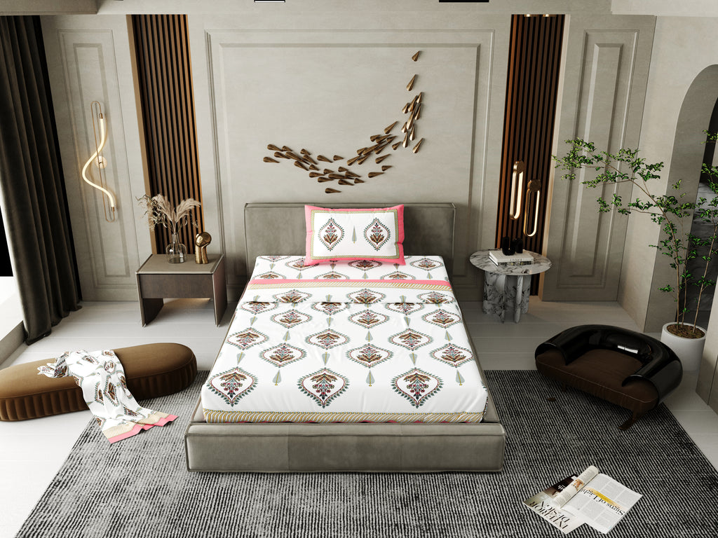 100% COTTON TRADITIONAL  PRINTED SINGLE BEDSHEET ( SIZE 60 X 90 )