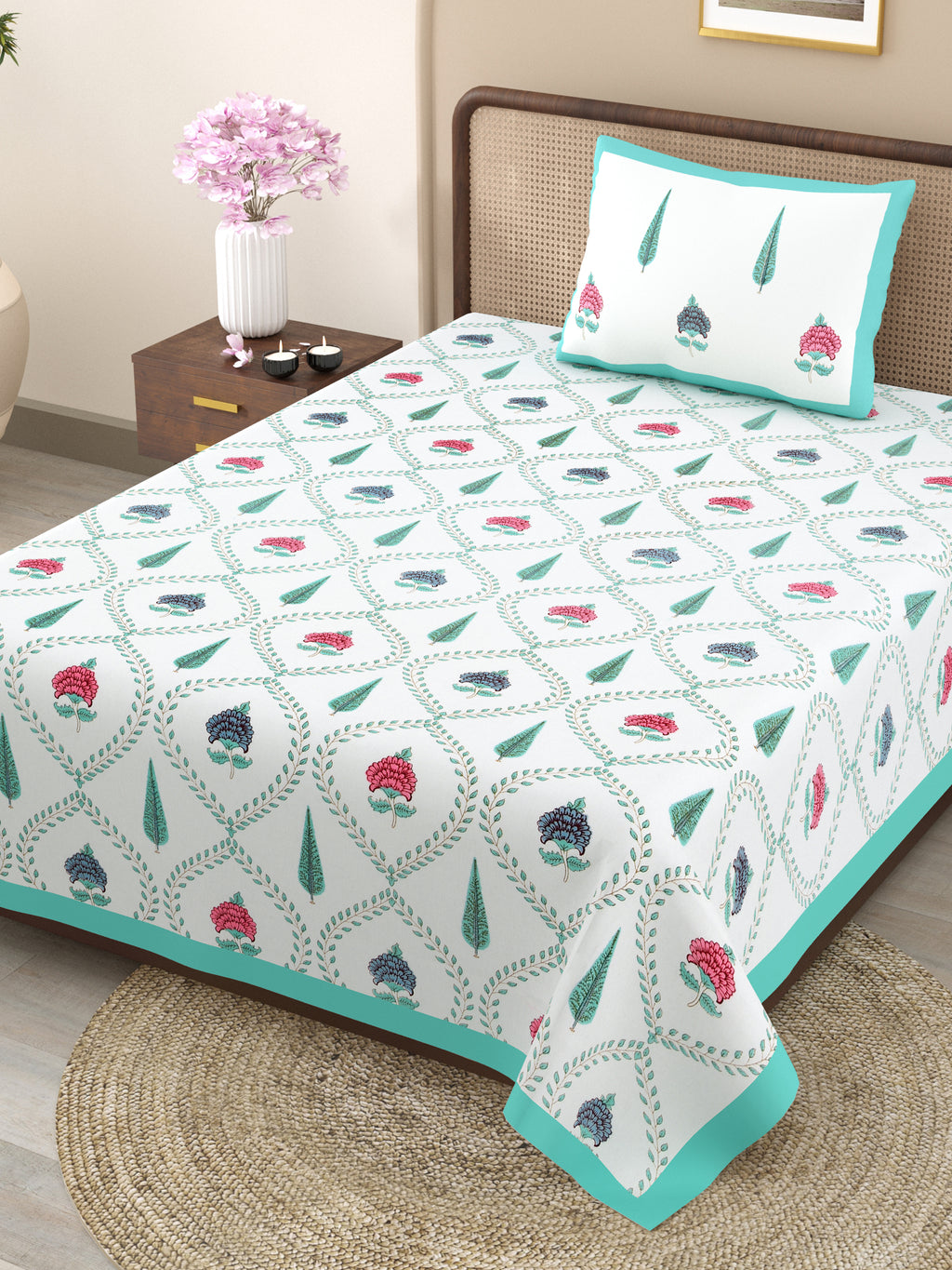 100% COTTON TRADITIONAL  PRINTED SINGLE BEDSHEET ( SIZE 60 X 90 )