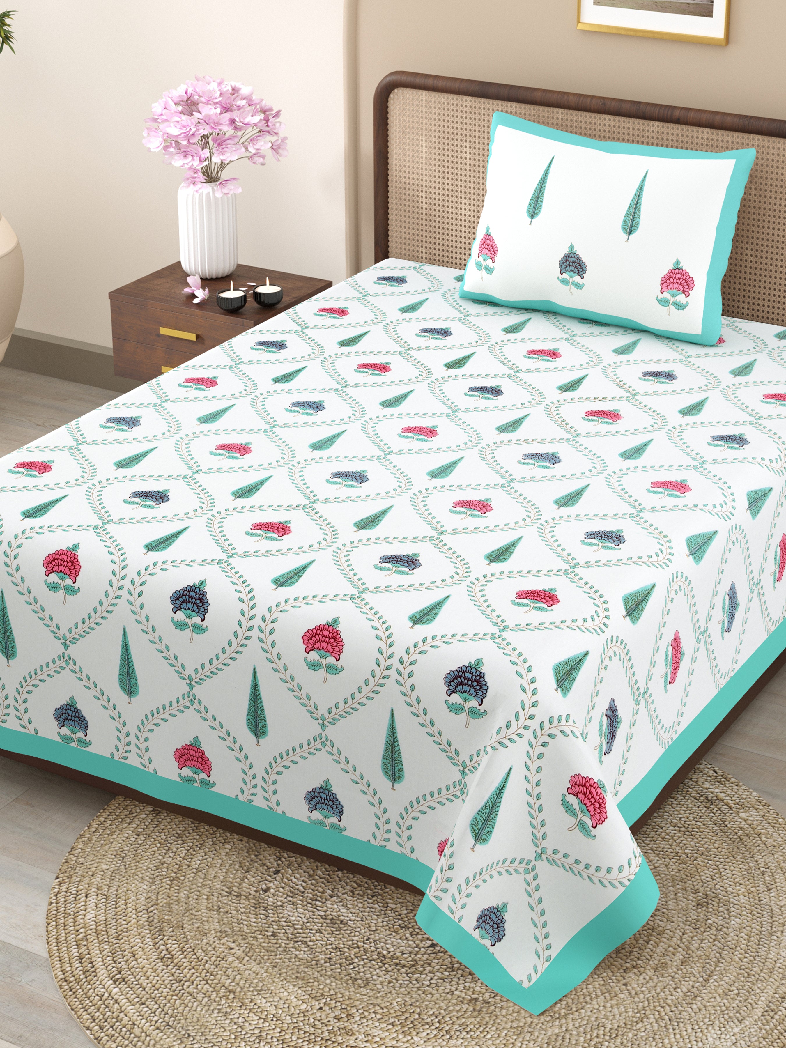 100% COTTON TRADITIONAL  PRINTED SINGLE BEDSHEET ( SIZE 60 X 90 )