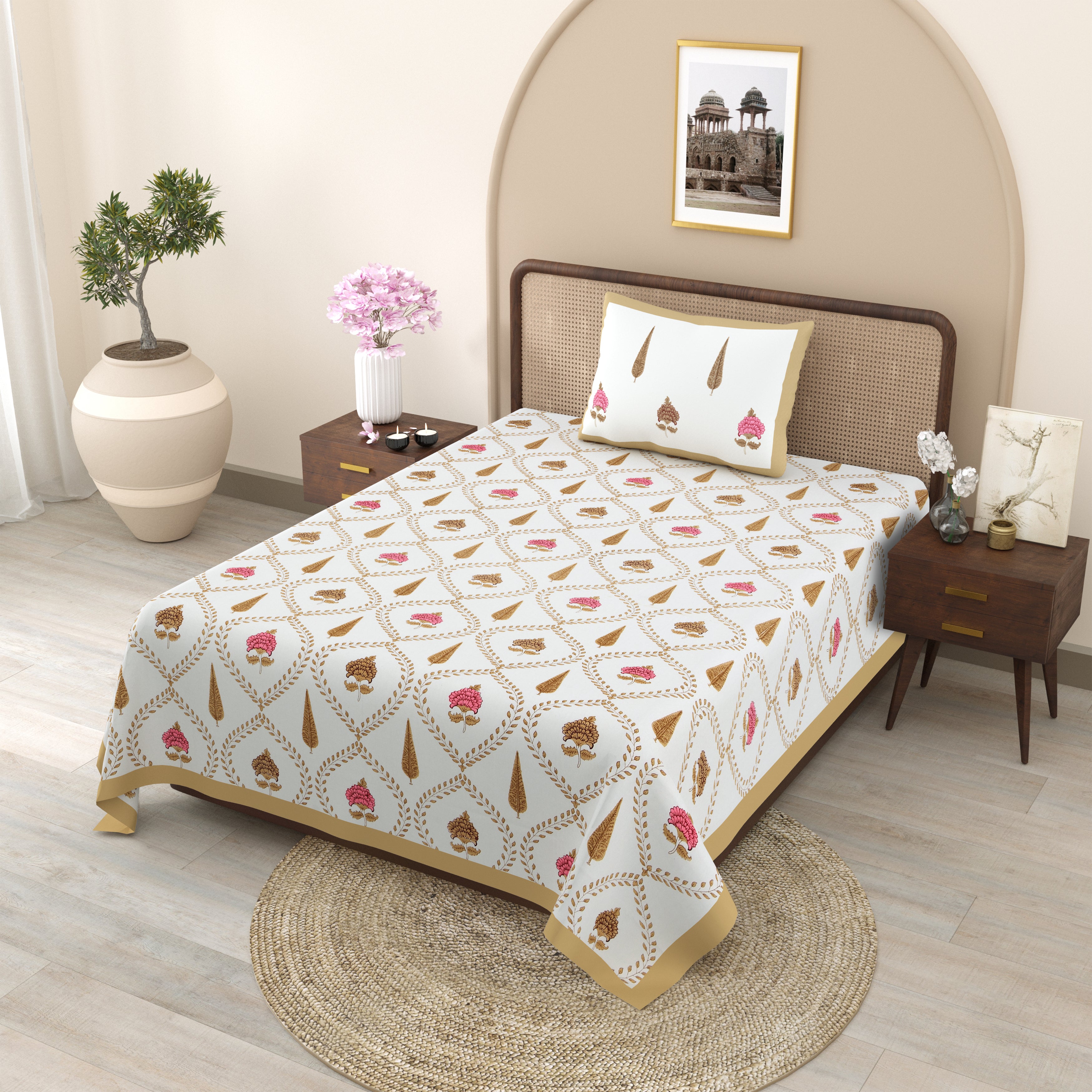 100% COTTON TRADITIONAL  PRINTED SINGLE BEDSHEET ( SIZE 60 X 90 )
