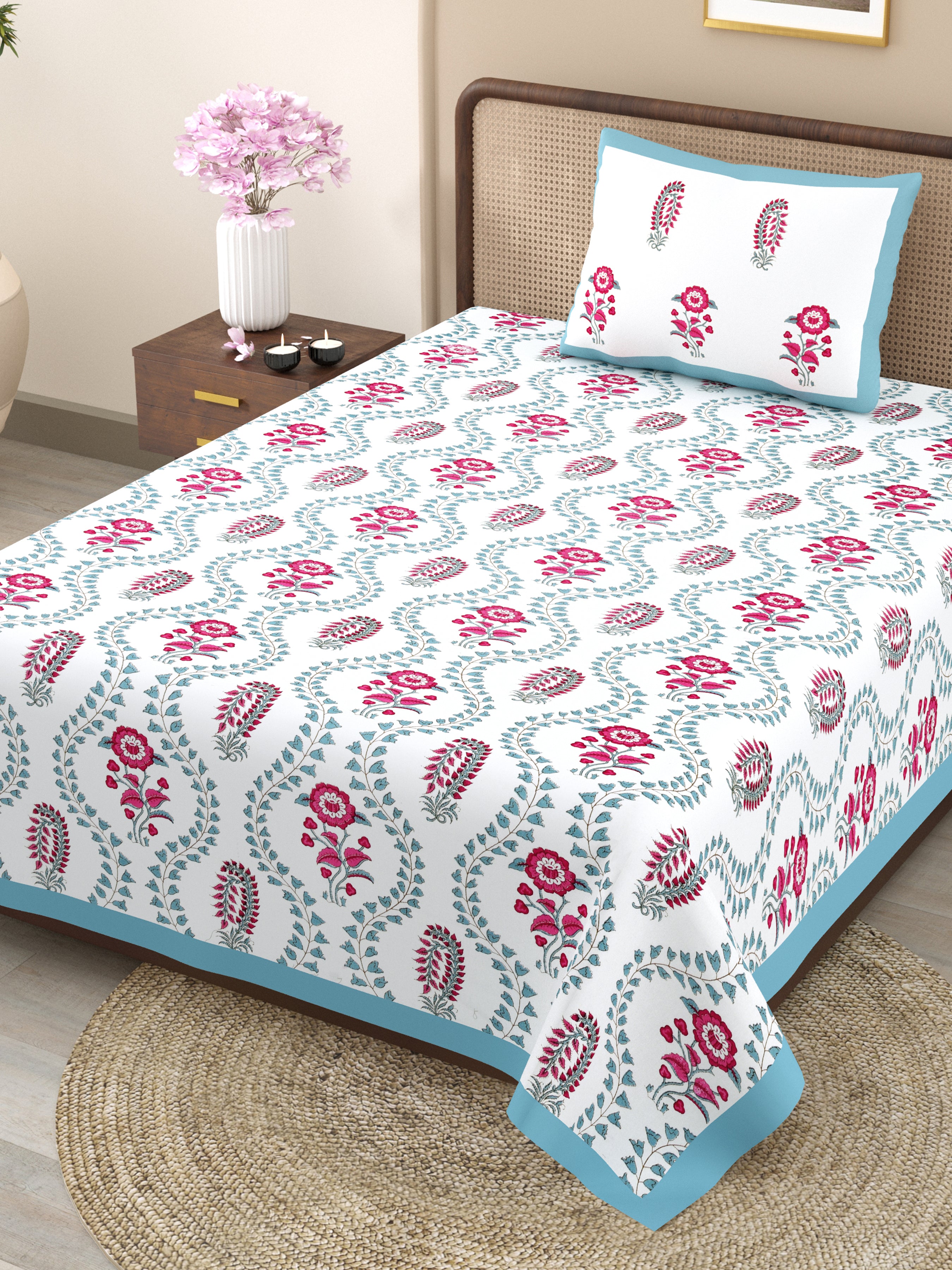100% COTTON TRADITIONAL  PRINTED SINGLE BEDSHEET ( SIZE 60 X 90 )