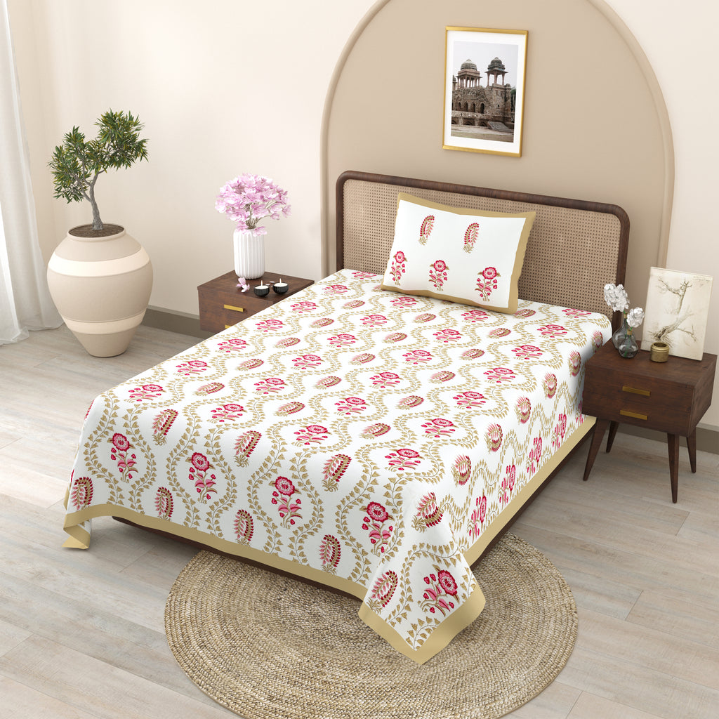 100% COTTON TRADITIONAL  PRINTED SINGLE BEDSHEET ( SIZE 60 X 90 )