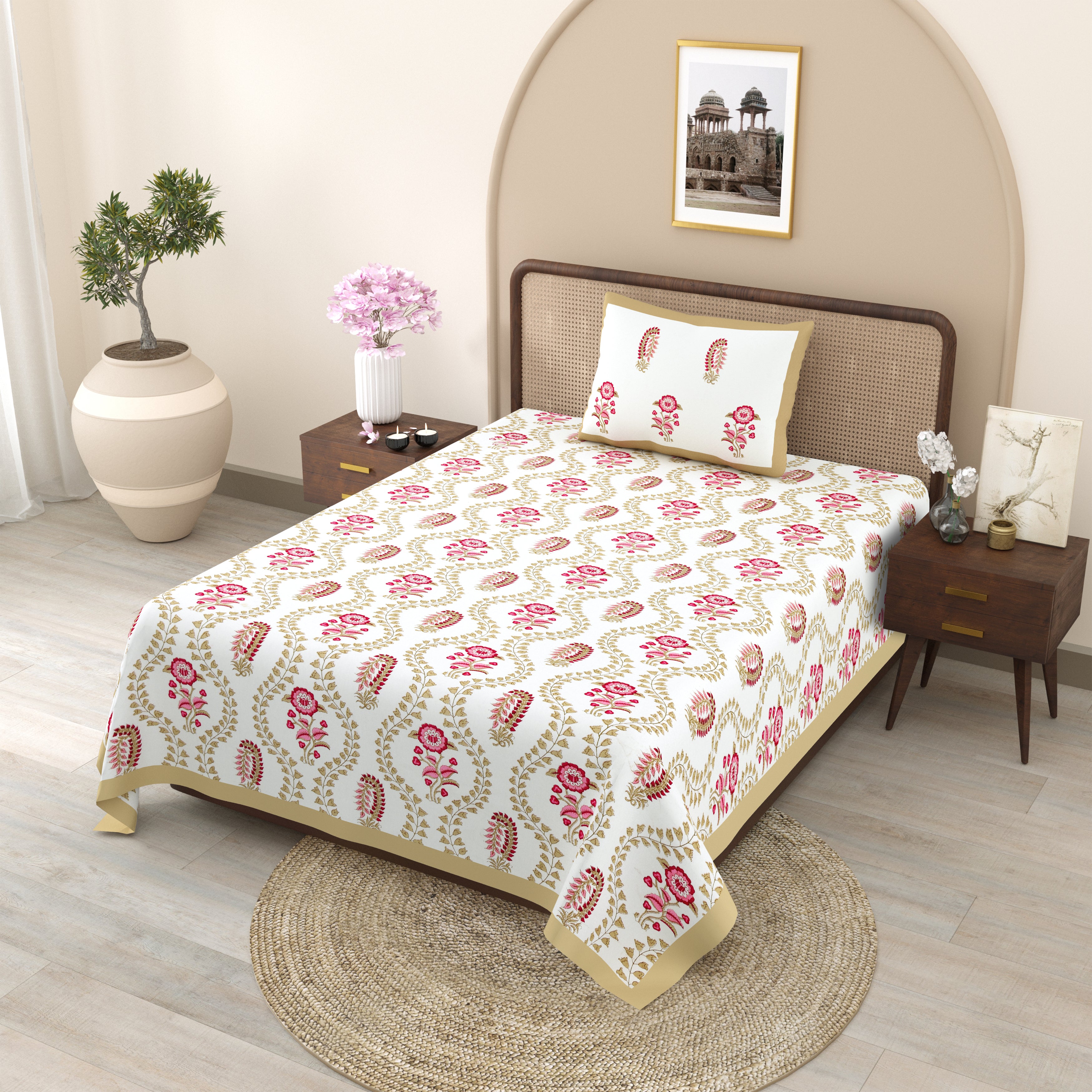 100% COTTON TRADITIONAL  PRINTED SINGLE BEDSHEET ( SIZE 60 X 90 )