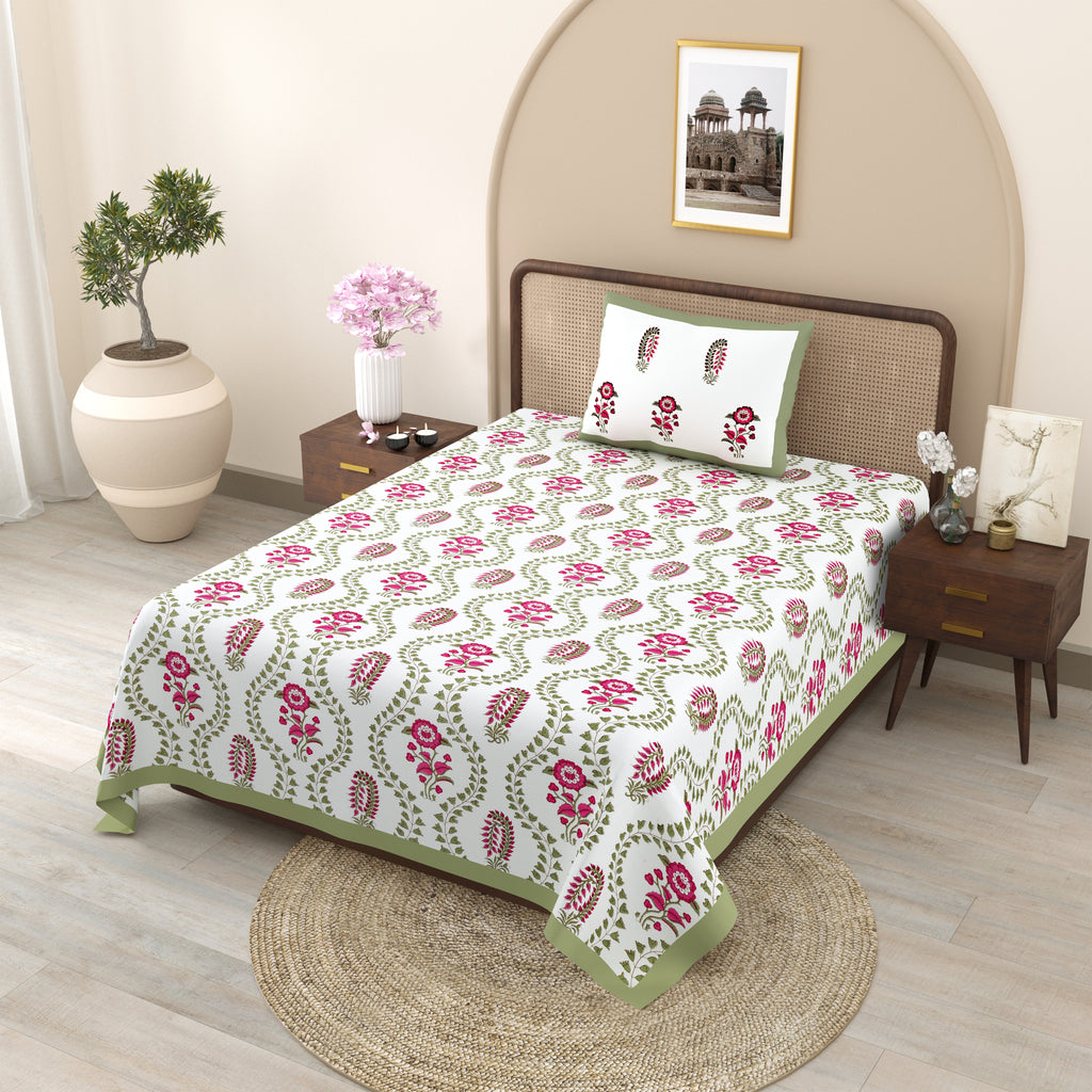100% COTTON TRADITIONAL  PRINTED SINGLE BEDSHEET ( SIZE 60 X 90 )