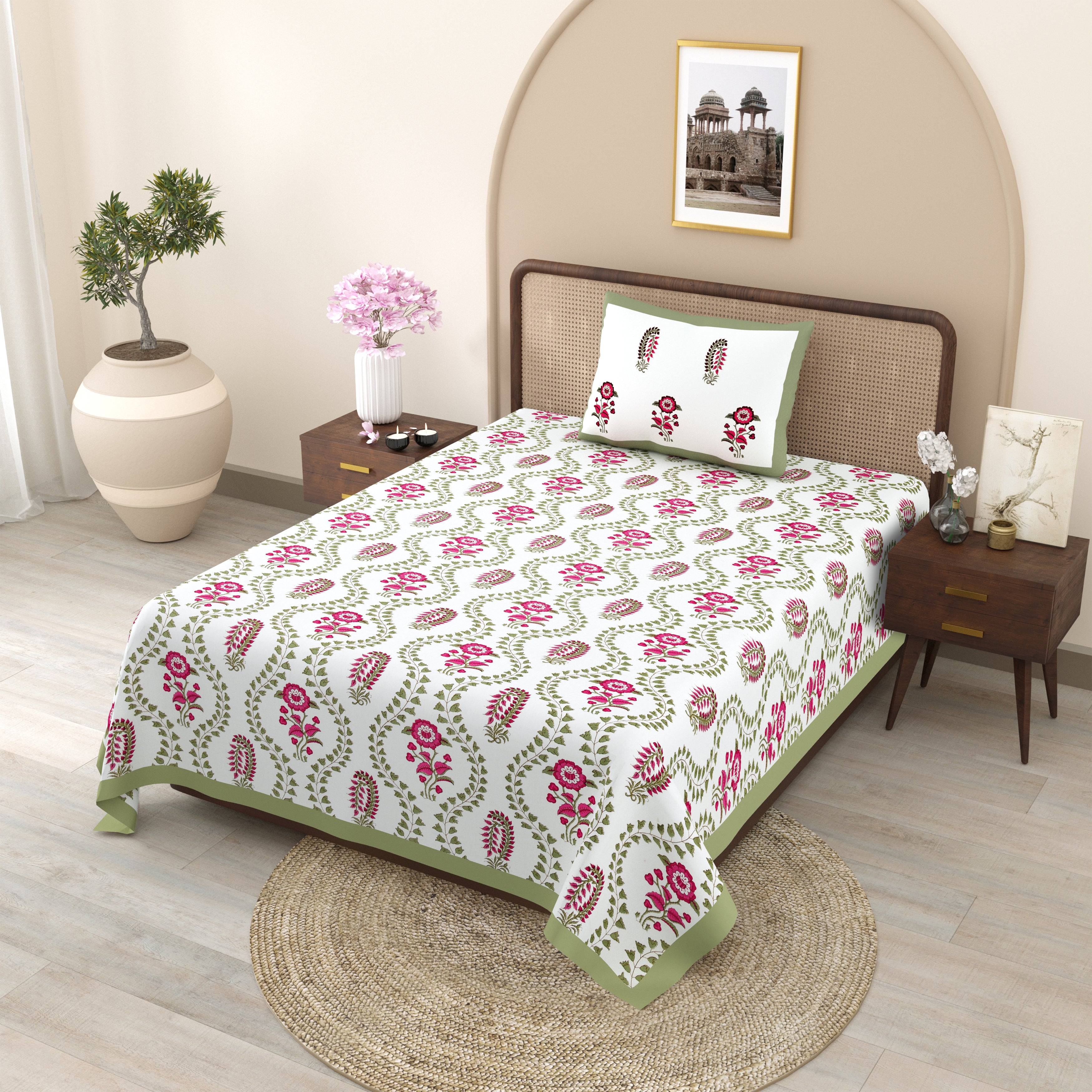 100% COTTON TRADITIONAL  PRINTED SINGLE BEDSHEET ( SIZE 60 X 90 )