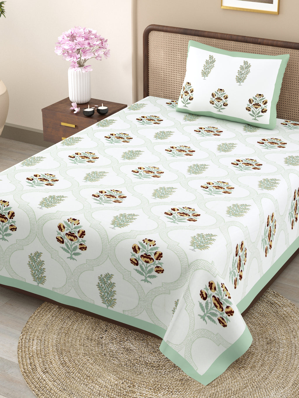 100% COTTON TRADITIONAL  PRINTED SINGLE BEDSHEET ( SIZE 60 X 90 )