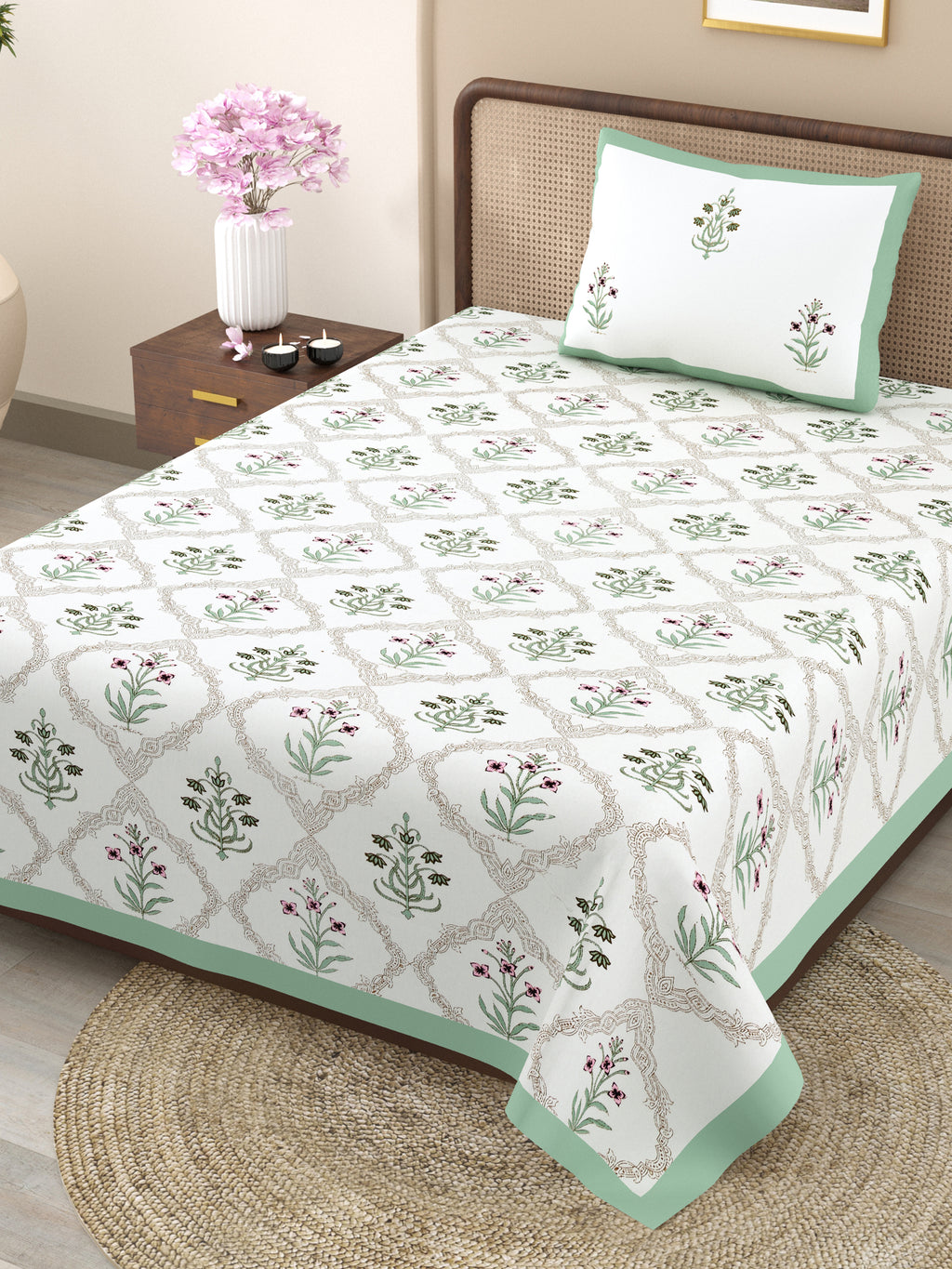 100% COTTON TRADITIONAL  PRINTED SINGLE BEDSHEET ( SIZE 60 X 90 )