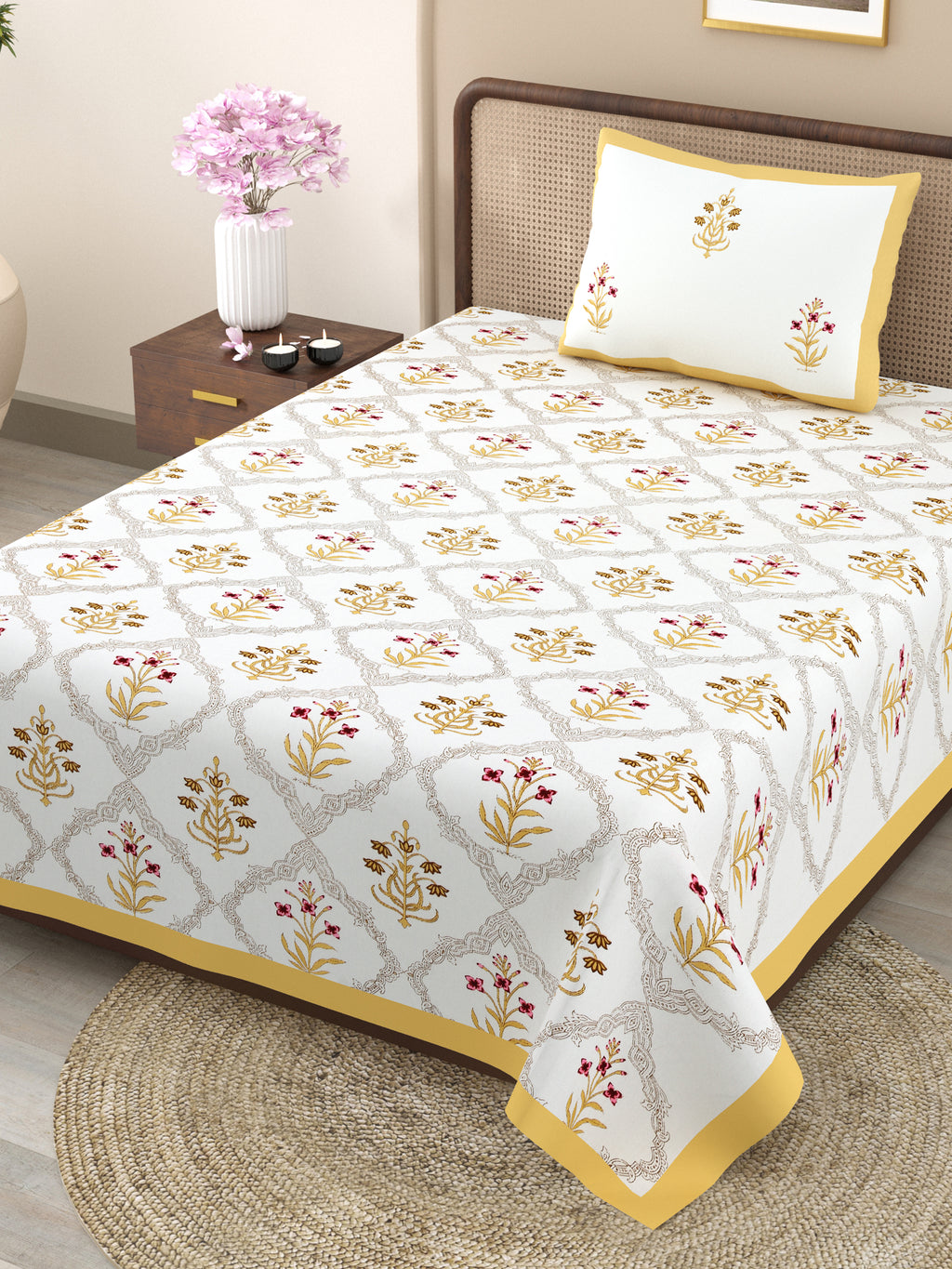 100% COTTON TRADITIONAL  PRINTED SINGLE BEDSHEET ( SIZE 60 X 90 )
