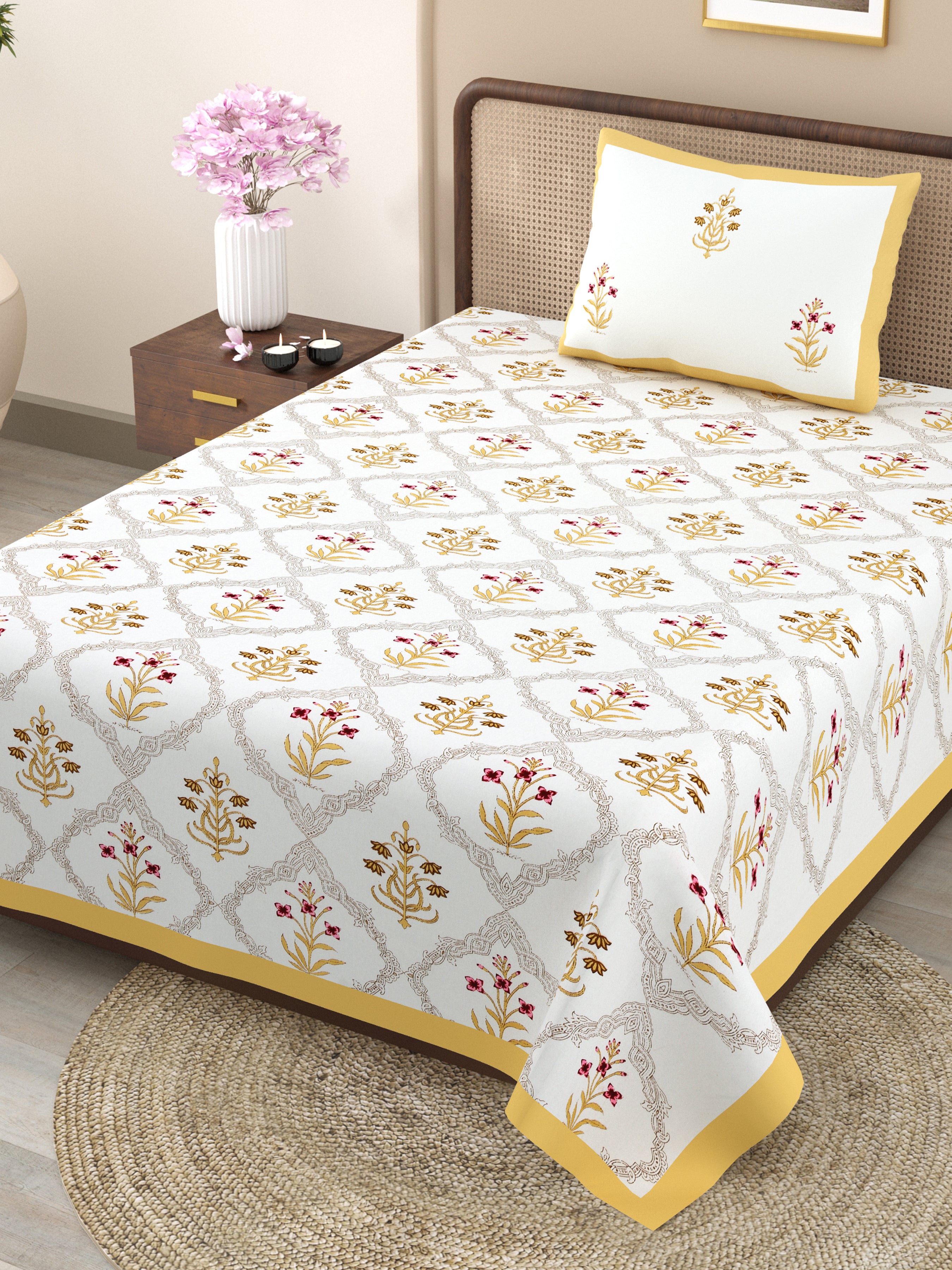 100% COTTON TRADITIONAL  PRINTED SINGLE BEDSHEET ( SIZE 60 X 90 )