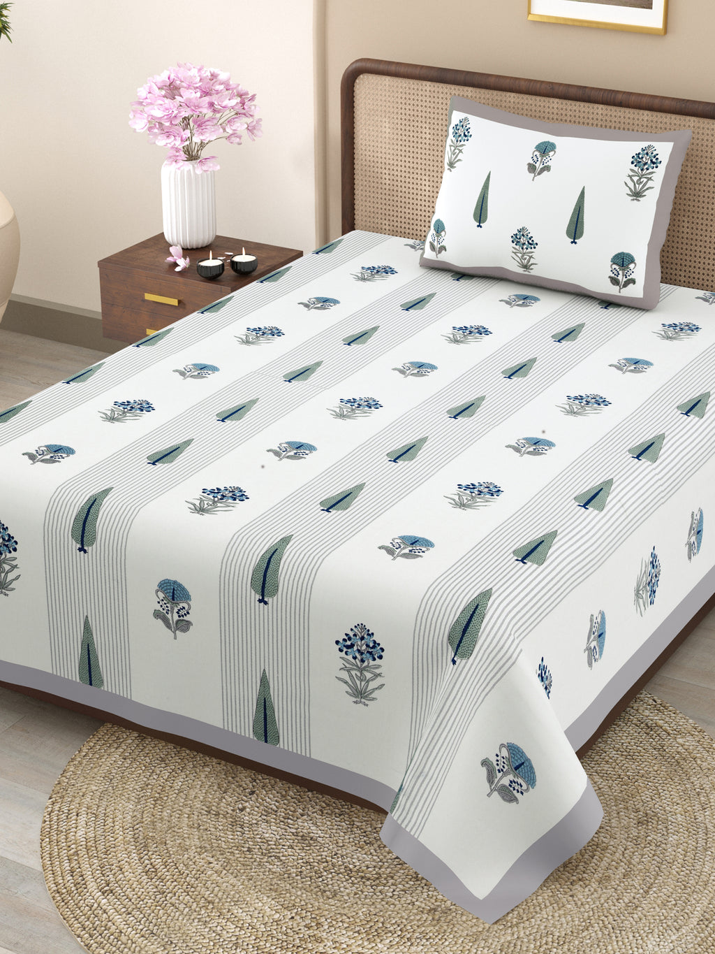 100% COTTON TRADITIONAL  PRINTED SINGLE BEDSHEET ( SIZE 60 X 90 )