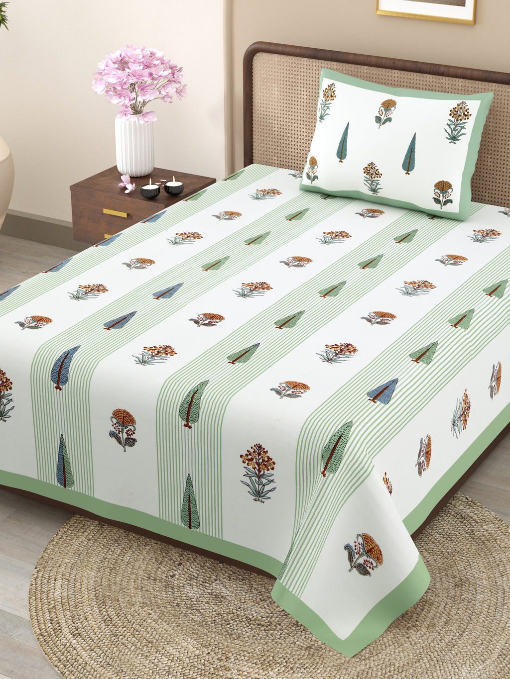 100% COTTON TRADITIONAL  PRINTED SINGLE BEDSHEET ( SIZE 60 X 90 )