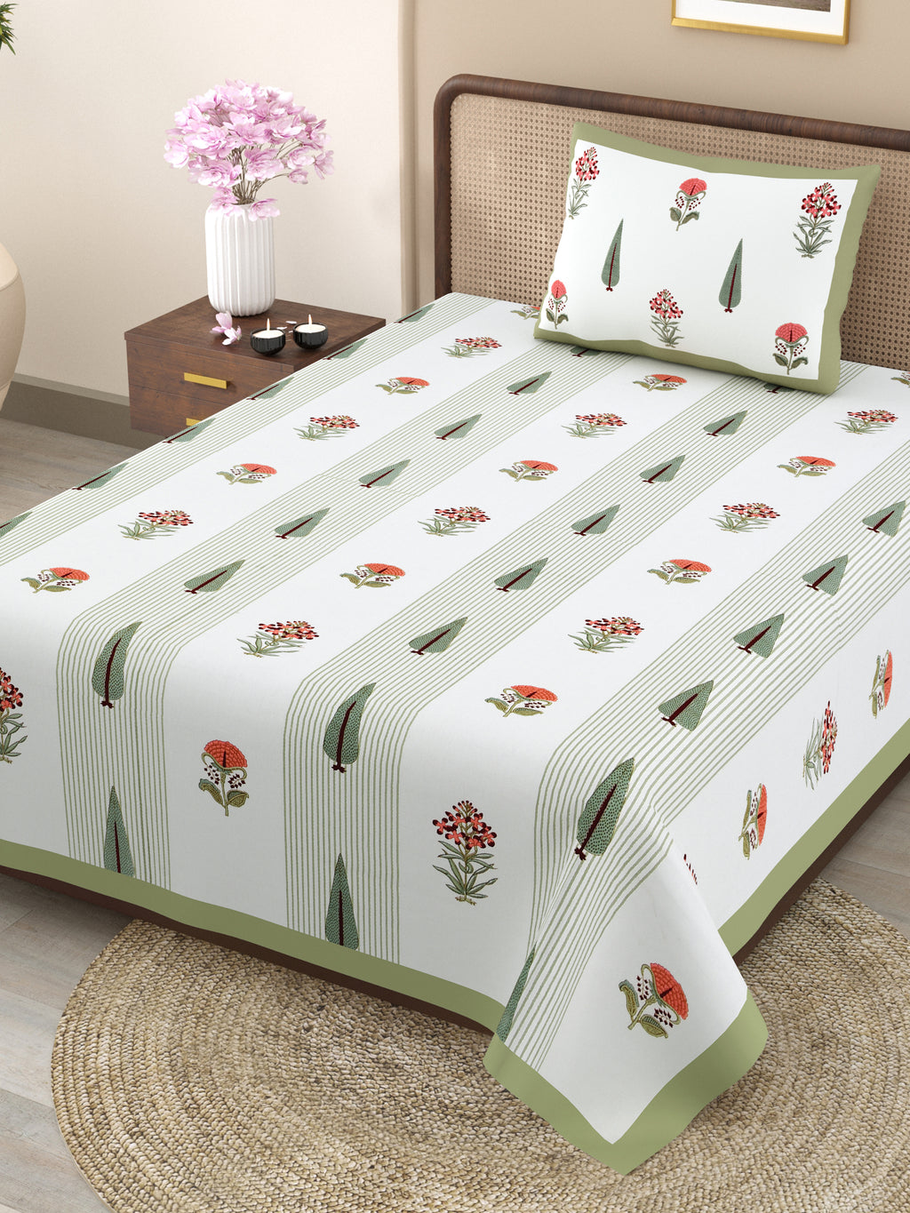 100% COTTON TRADITIONAL  PRINTED SINGLE BEDSHEET ( SIZE 60 X 90 )