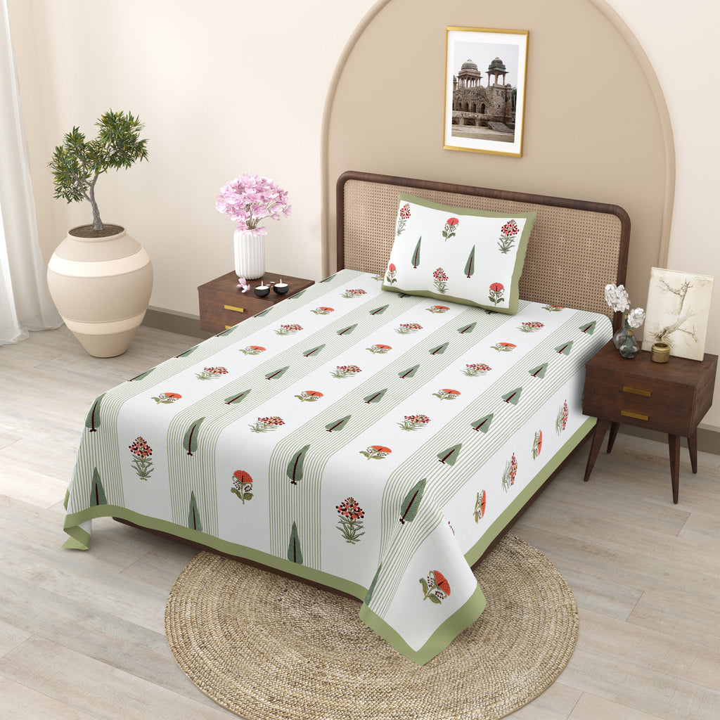 100% COTTON TRADITIONAL  PRINTED SINGLE BEDSHEET ( SIZE 60 X 90 )