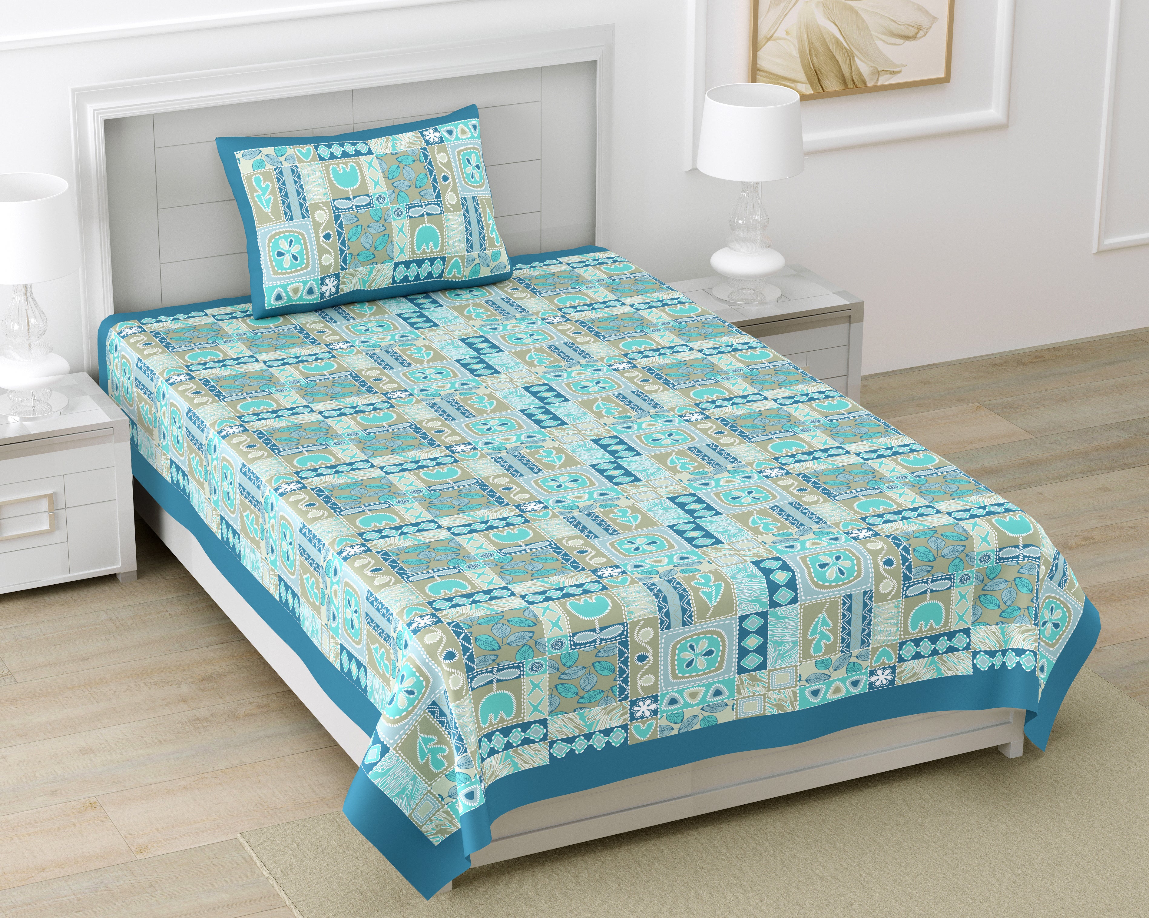 100% COTTON TRADITIONAL  PRINTED SINGLE BEDSHEET ( SIZE 60 X 90 )