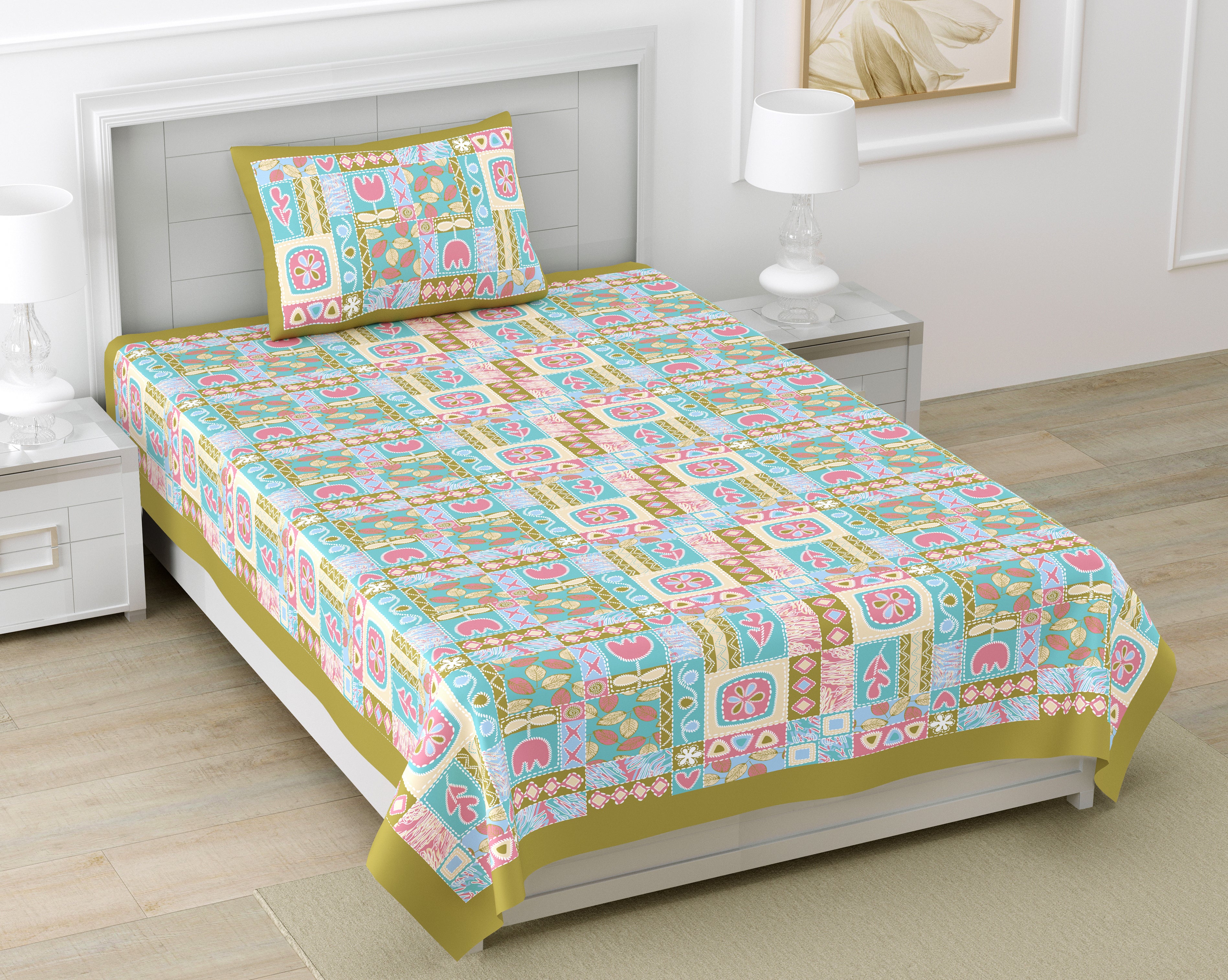 100% COTTON TRADITIONAL  PRINTED SINGLE BEDSHEET ( SIZE 60 X 90 )