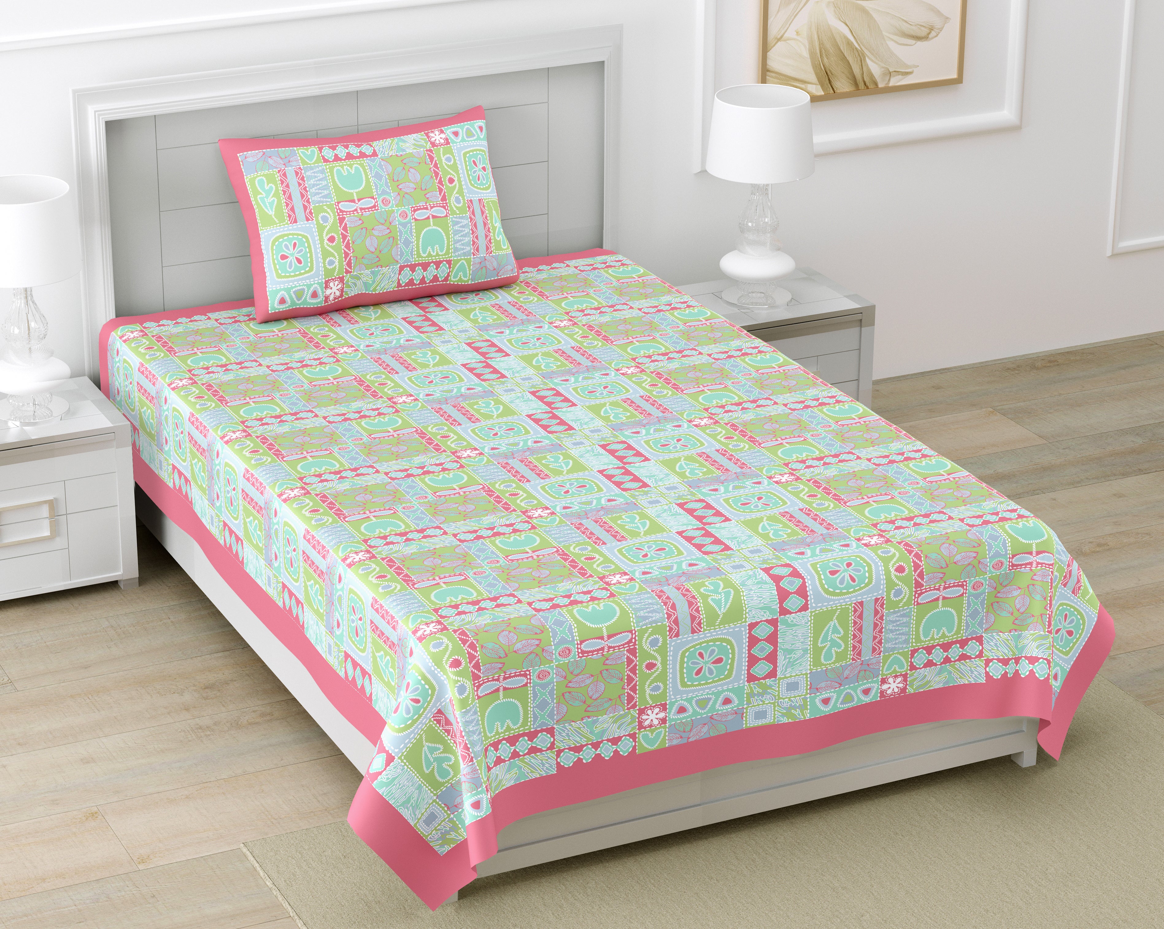 100% COTTON TRADITIONAL  PRINTED SINGLE BEDSHEET ( SIZE 60 X 90 )