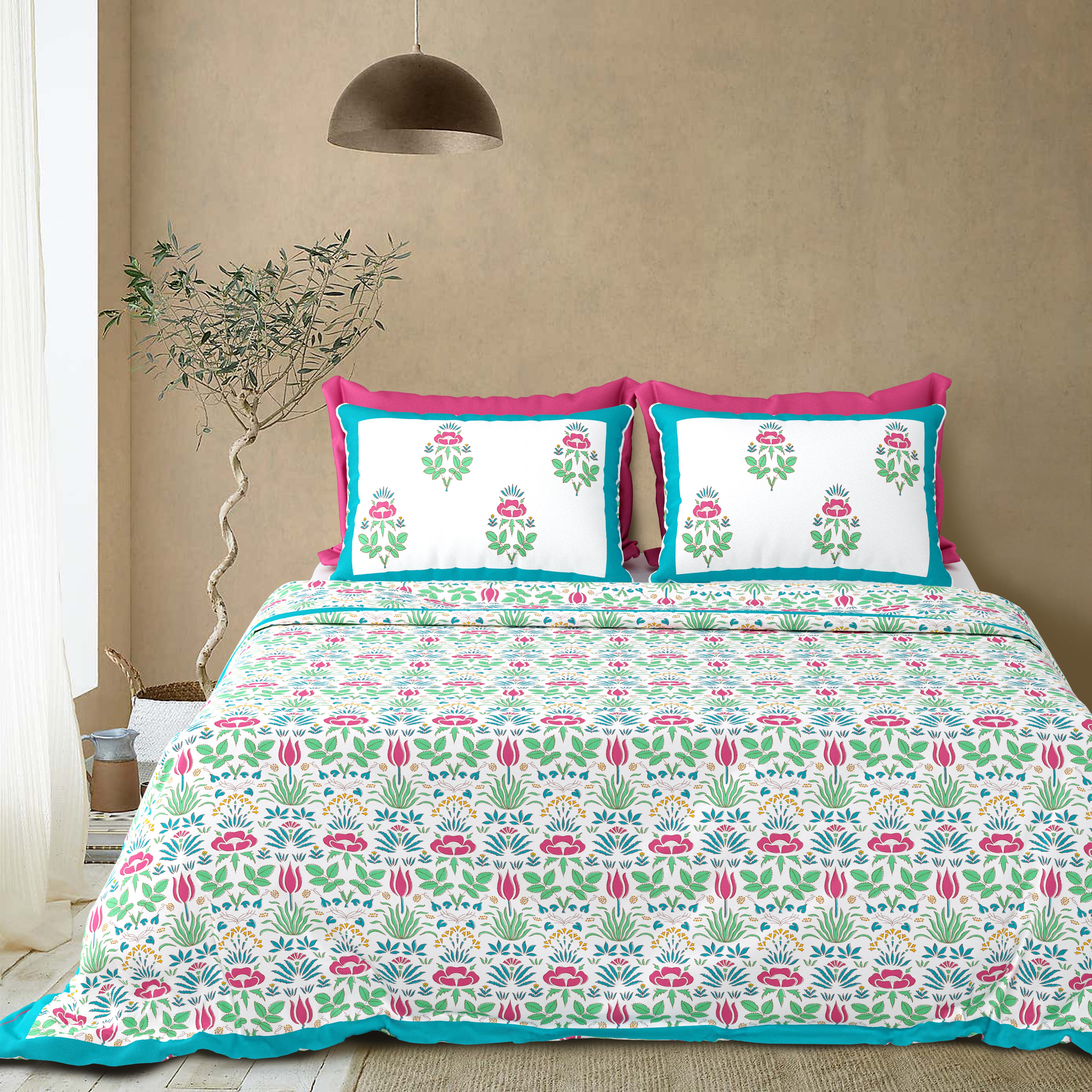 100% Cotton Traditional Floral Printed Bedsheet Multicolor ( Size 100 X 108 )