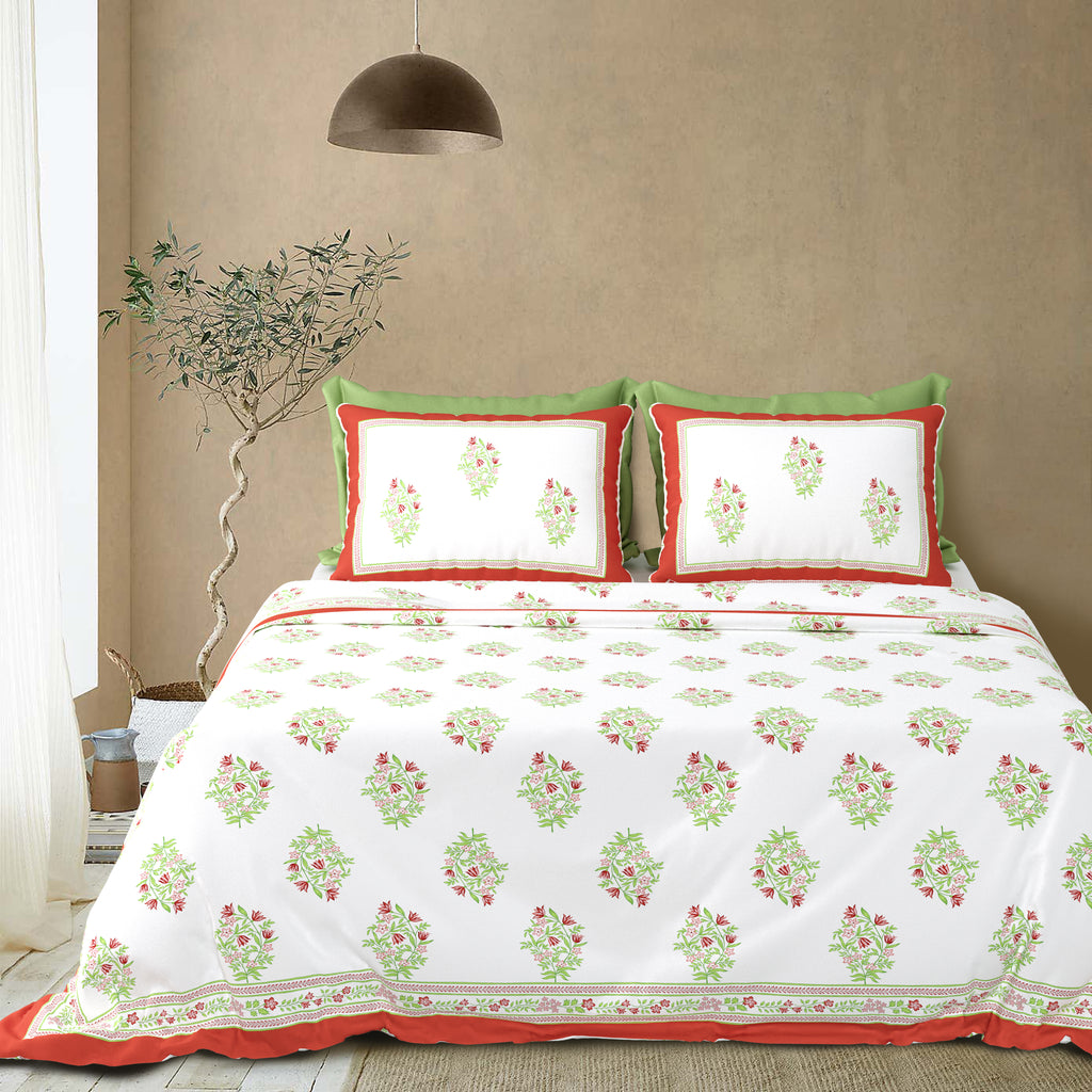 100% Cotton Traditional Floral Printed Bedsheet Multicolor ( Size 100 X 108 )