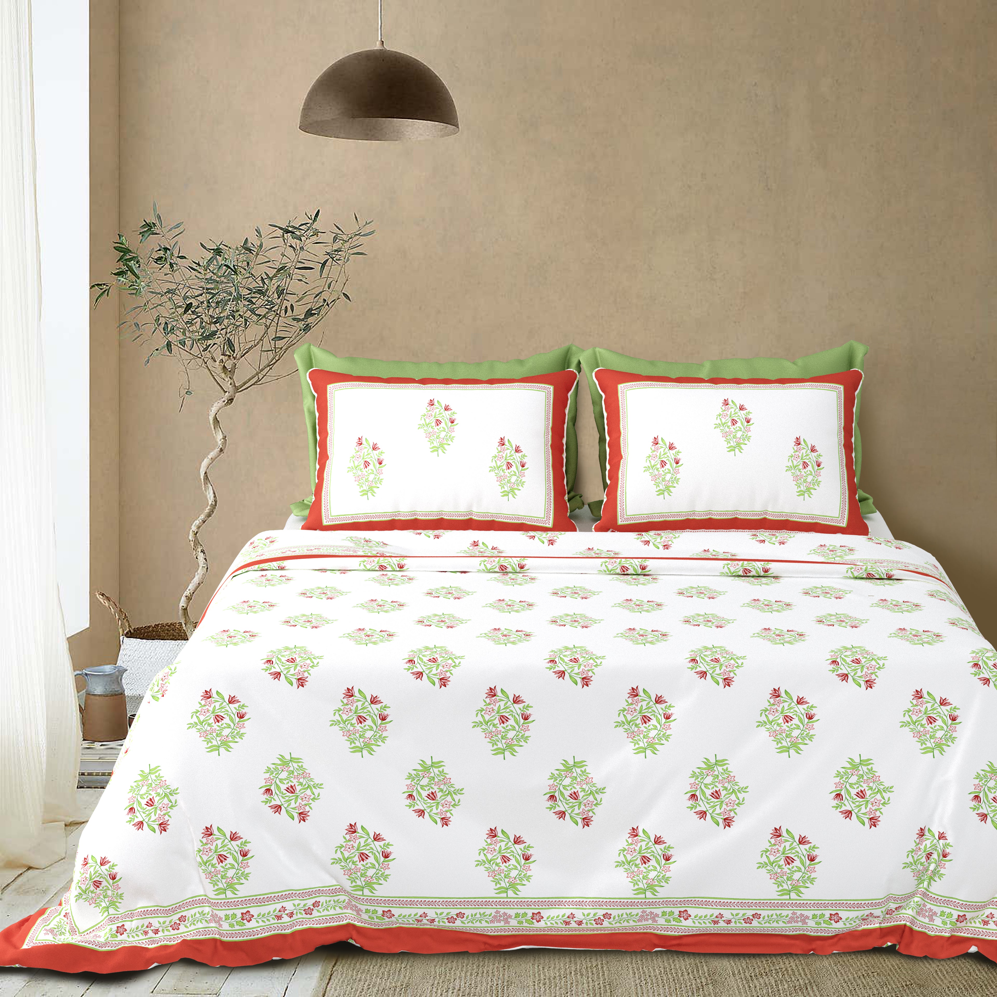 100% Cotton Traditional Floral Printed Bedsheet Multicolor ( Size 100 X 108 )