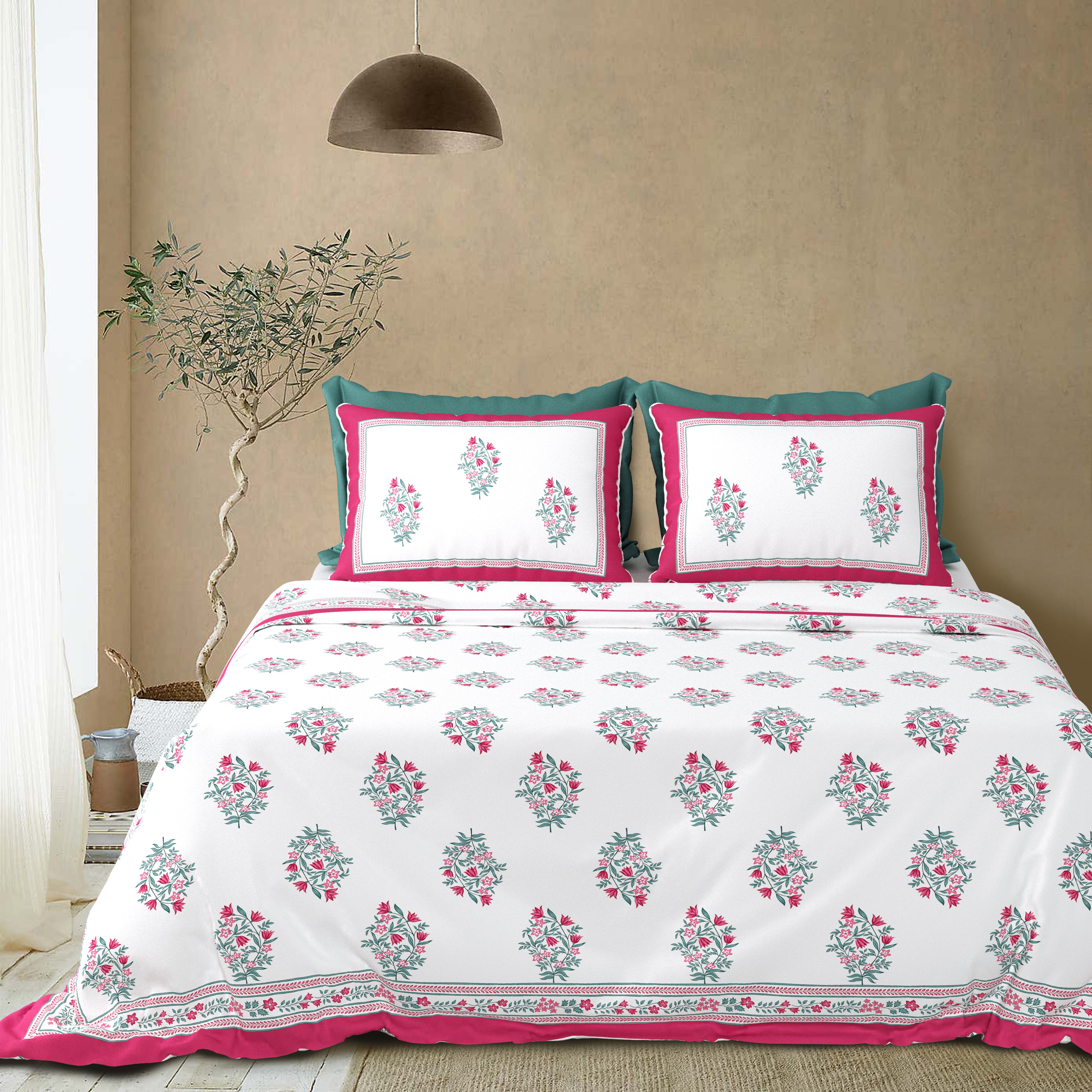 100% Cotton Traditional Floral Printed Bedsheet Multicolor ( Size 100 X 108 )