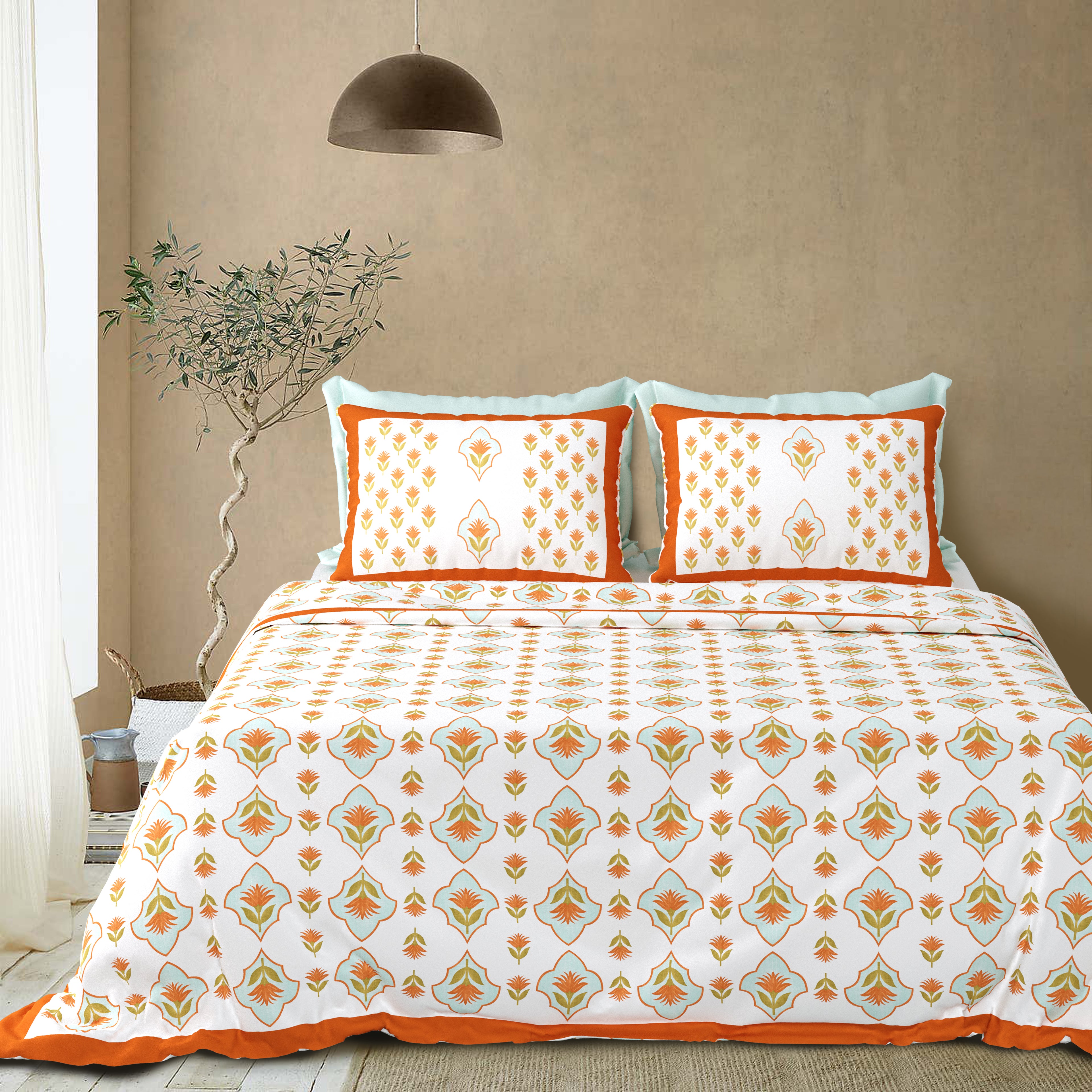 100% Cotton Traditional Floral Printed Bedsheet Multicolor ( Size 100 X 108 )