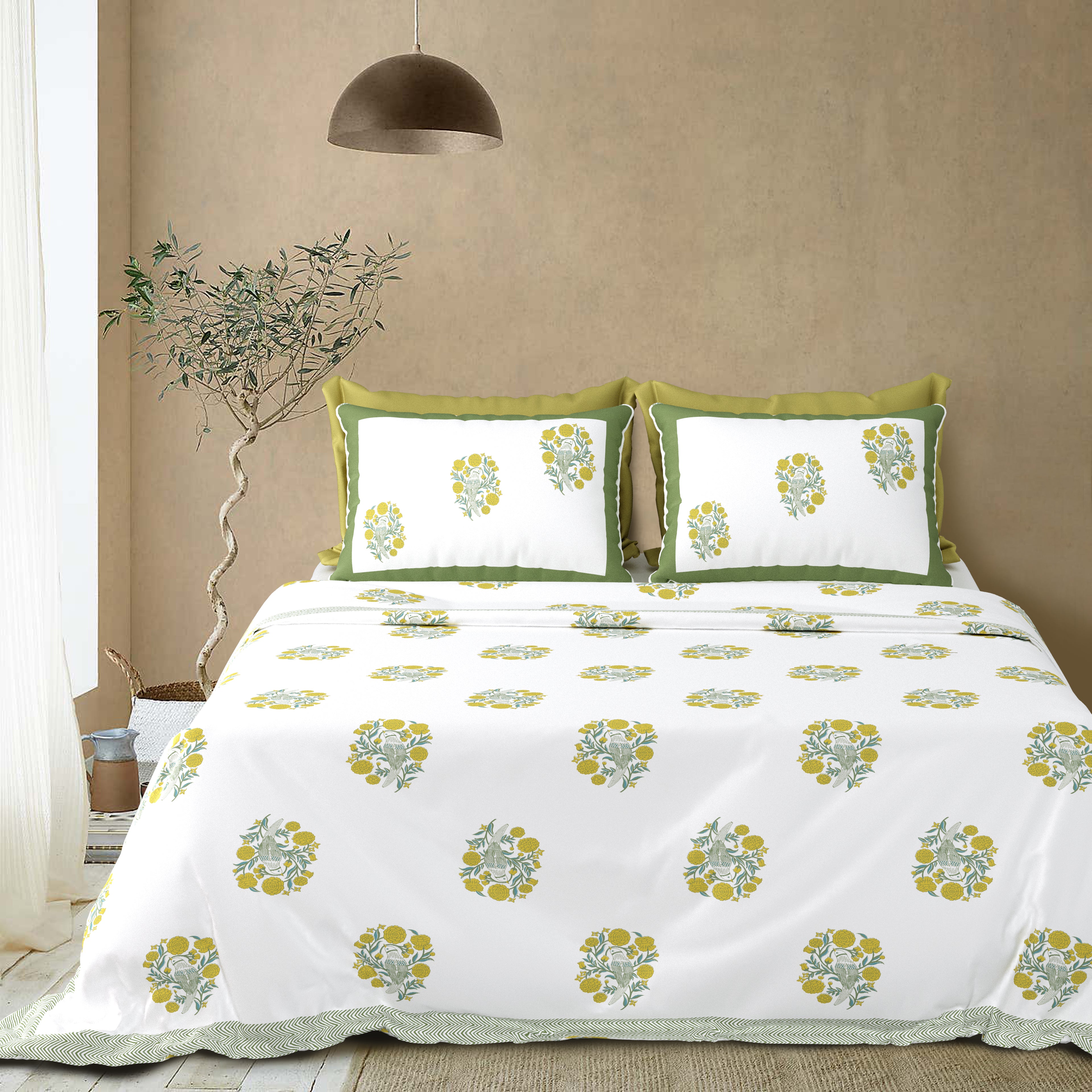 100% Cotton Traditional Floral Printed Bedsheet Multicolor ( Size 100 X 108 )