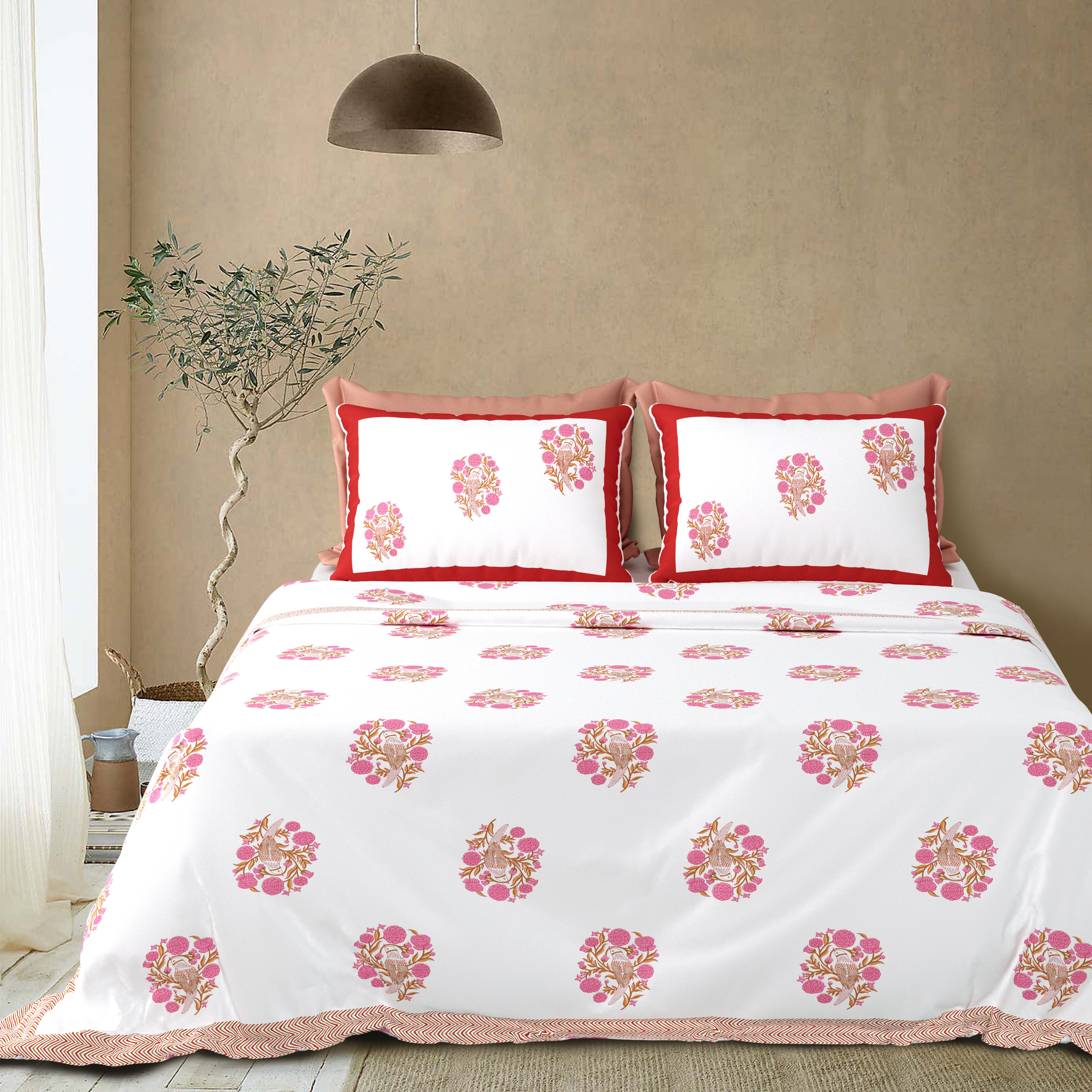 100% Cotton Traditional Floral Printed Bedsheet Multicolor ( Size 100 X 108 )