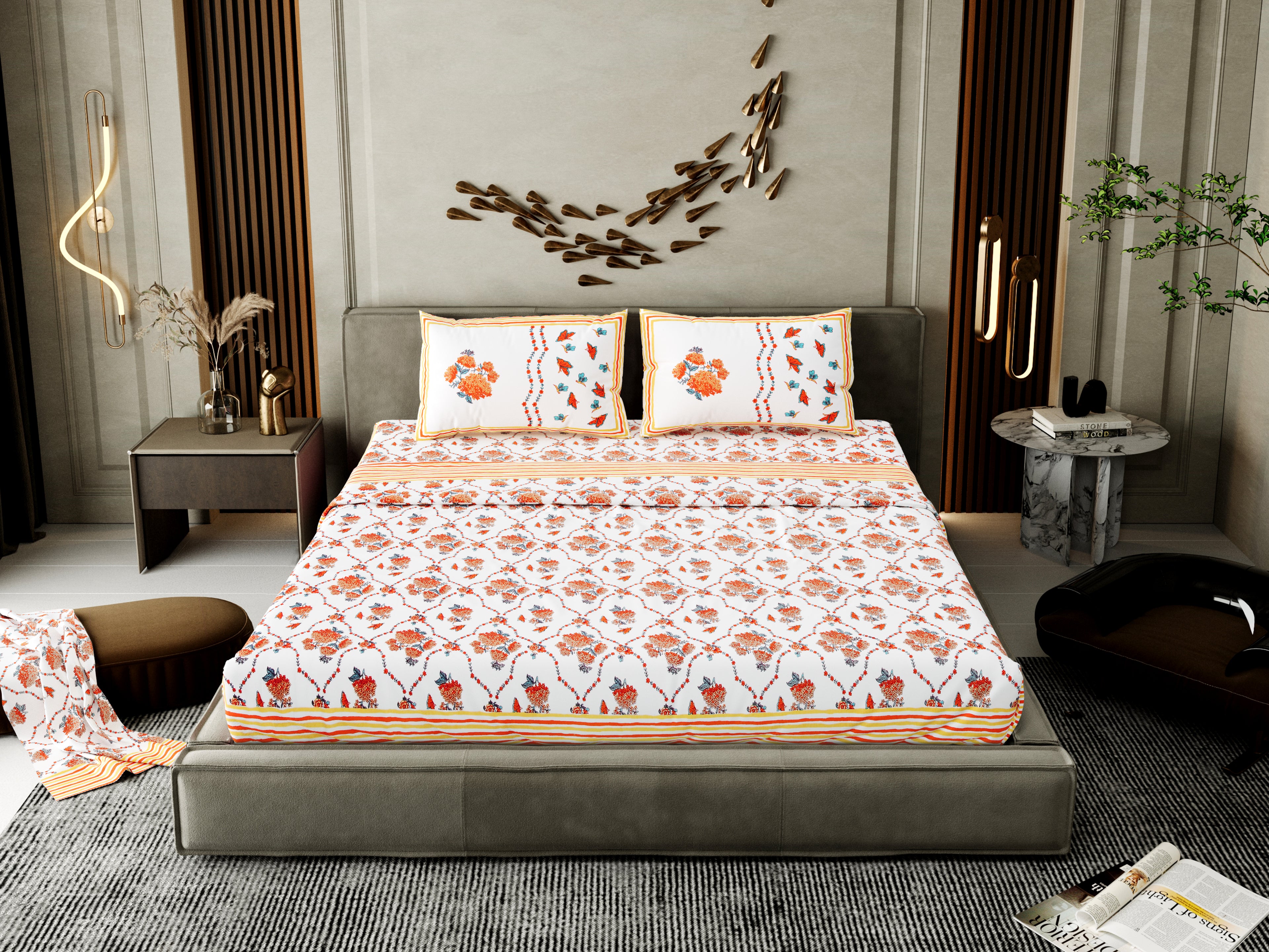 100% Cotton Traditional Floral Printed Bedsheet Multicolor ( Size 100 X 108 )