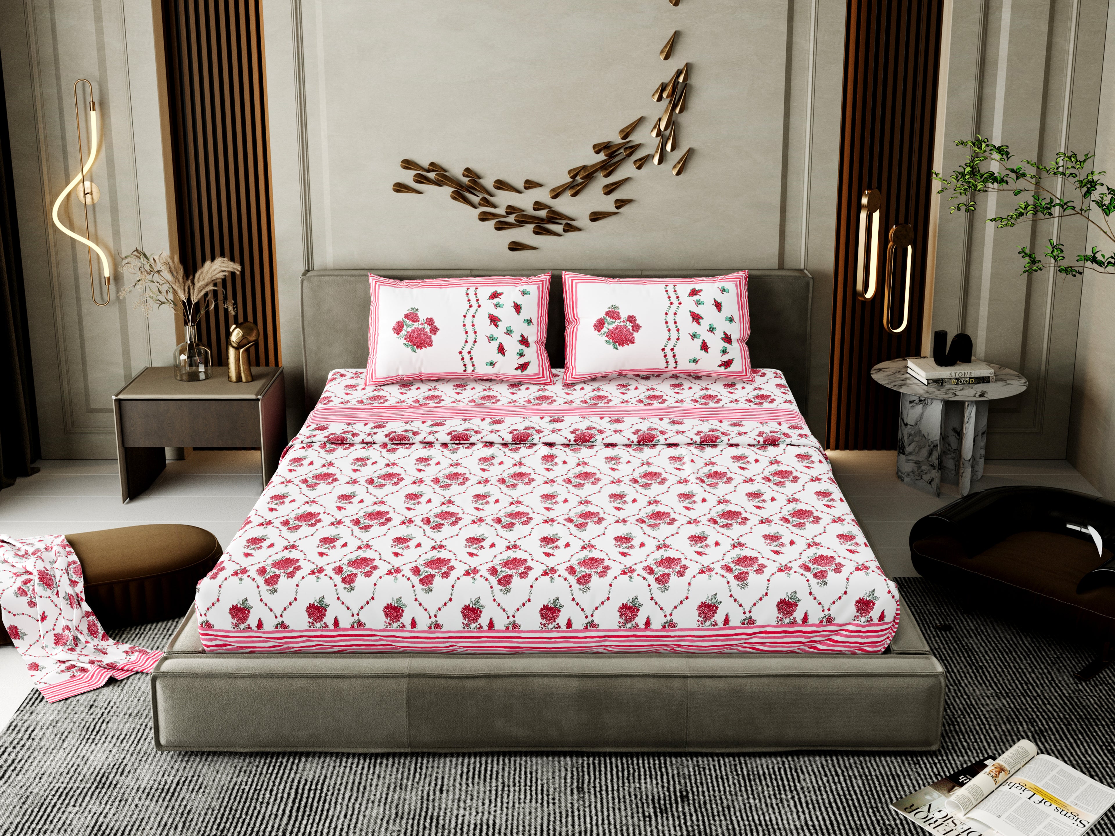 100% Cotton Traditional Floral Printed Bedsheet Multicolor ( Size 100 X 108 )