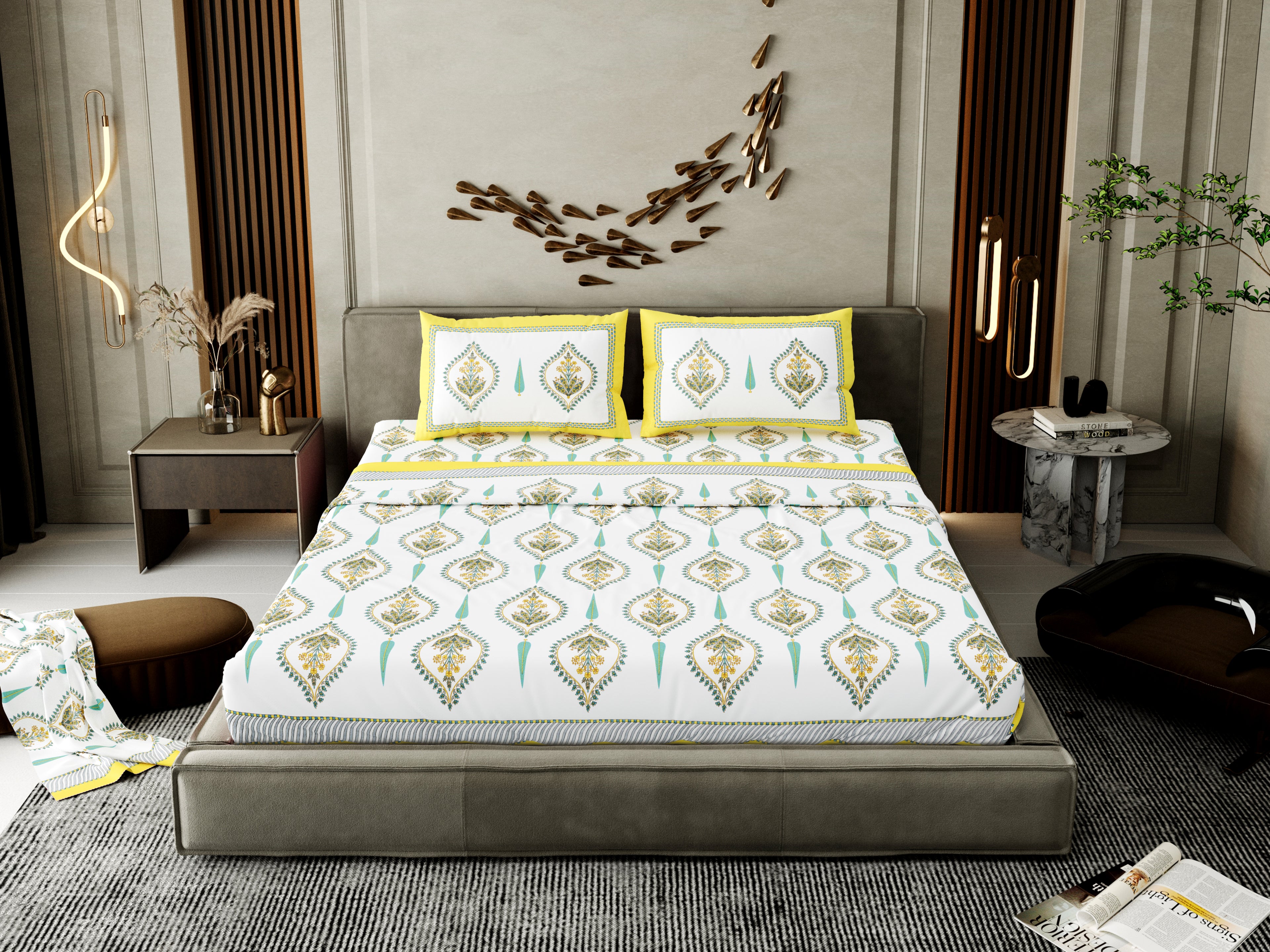 100% Cotton Traditional Floral Printed Bedsheet Multicolor ( Size 100 X 108 )