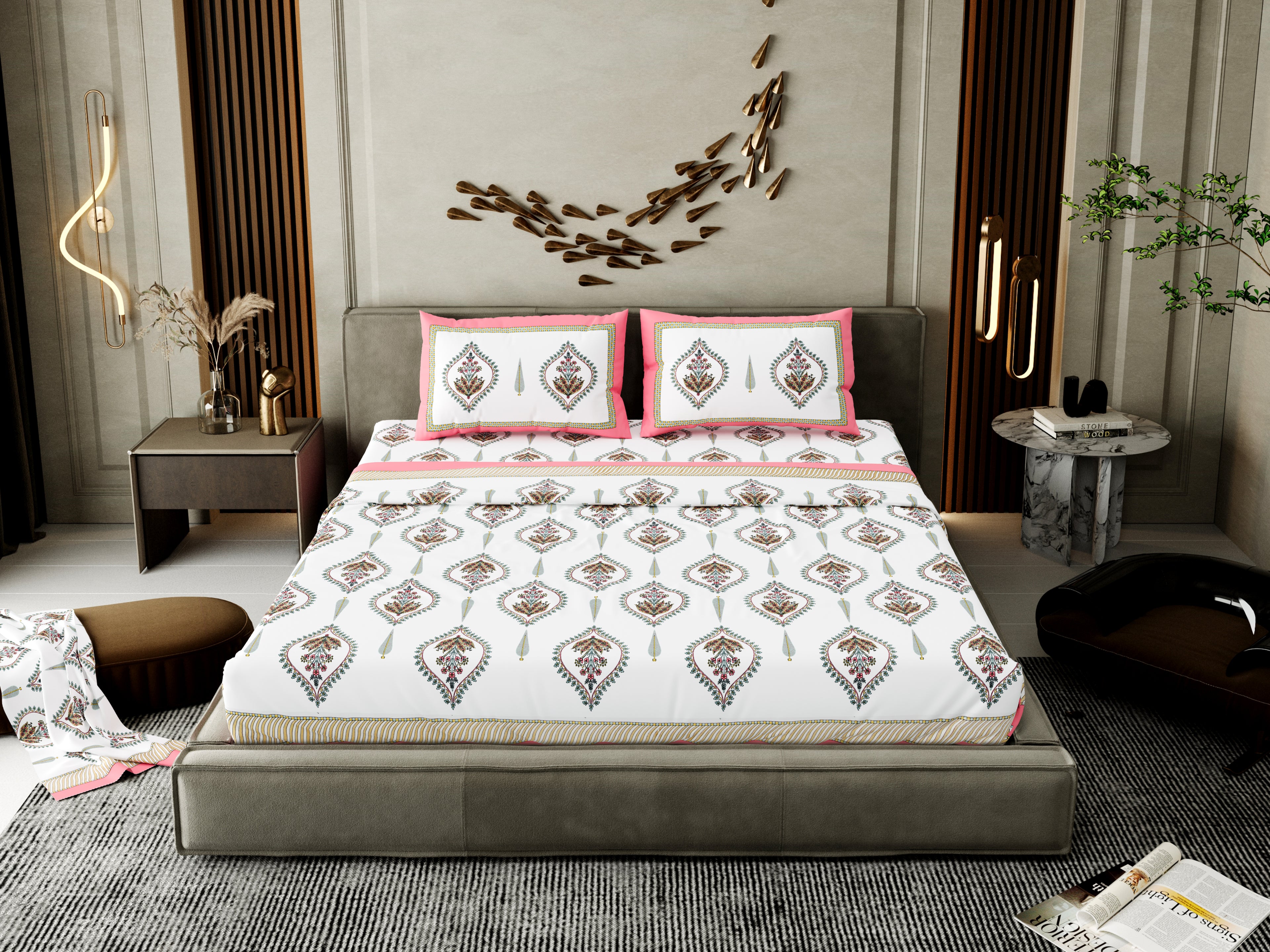 100% Cotton Traditional Floral Printed Bedsheet Multicolor ( Size 100 X 108 )