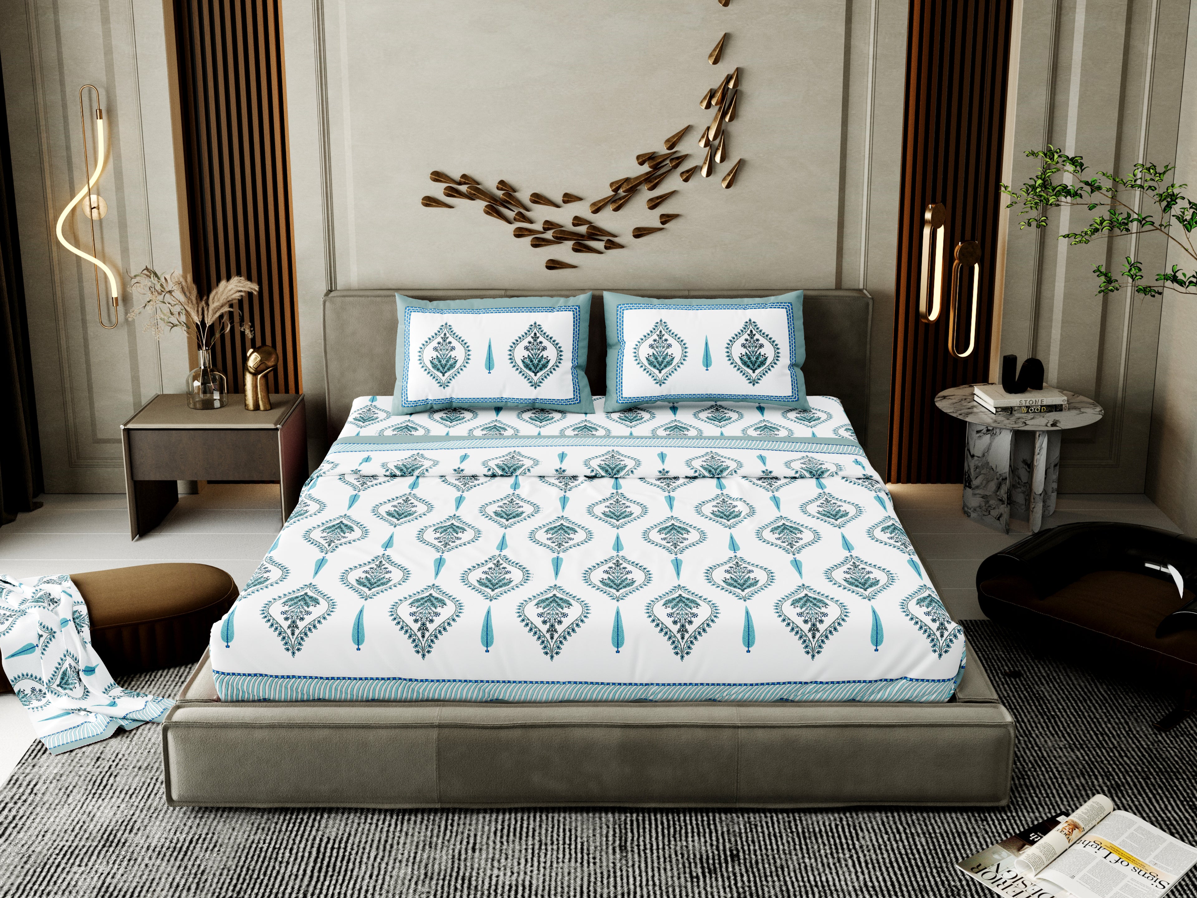 100% Cotton Traditional Floral Printed Bedsheet Multicolor ( Size 100 X 108 )