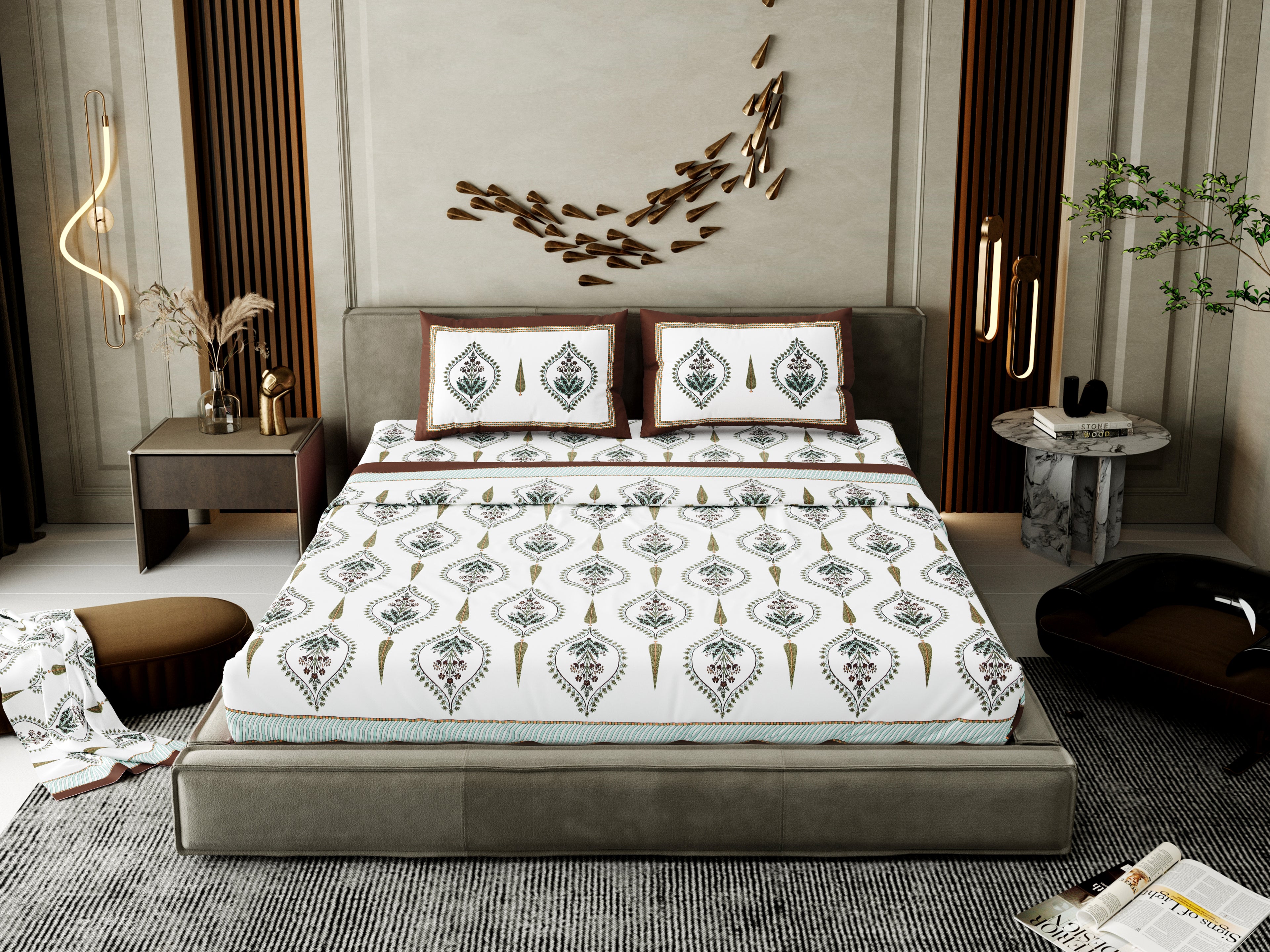 100% Cotton Traditional Floral Printed Bedsheet Multicolor ( Size 100 X 108 )