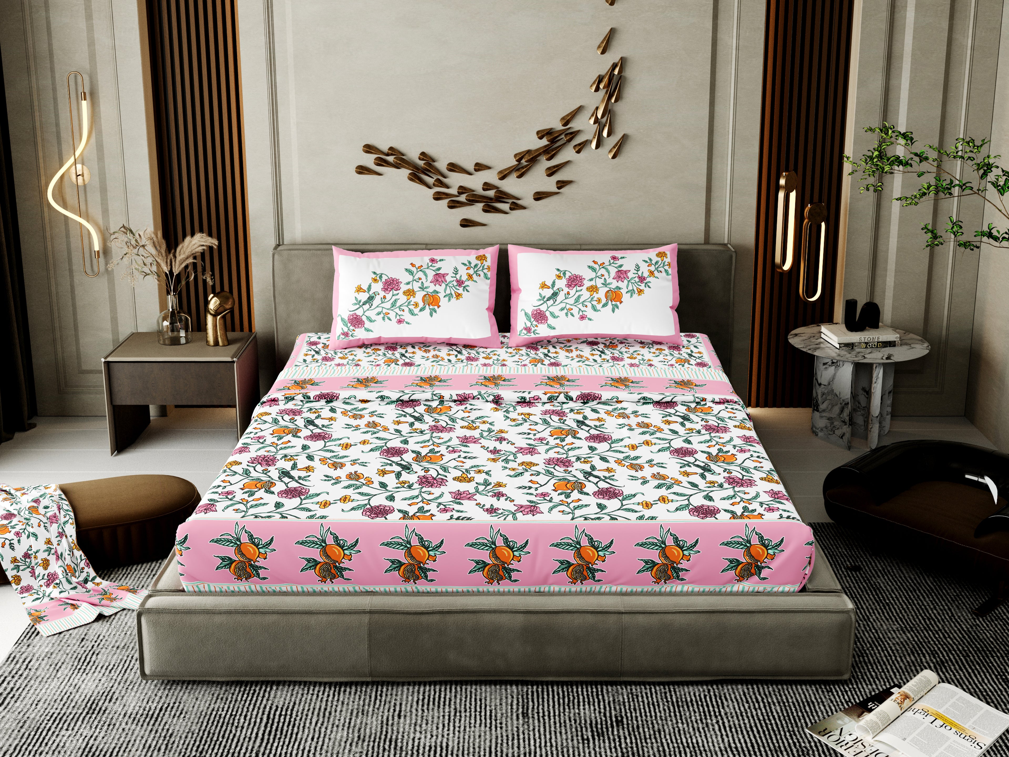 100% Cotton Traditional Floral Printed Bedsheet Multicolor ( Size 100 X 108 )
