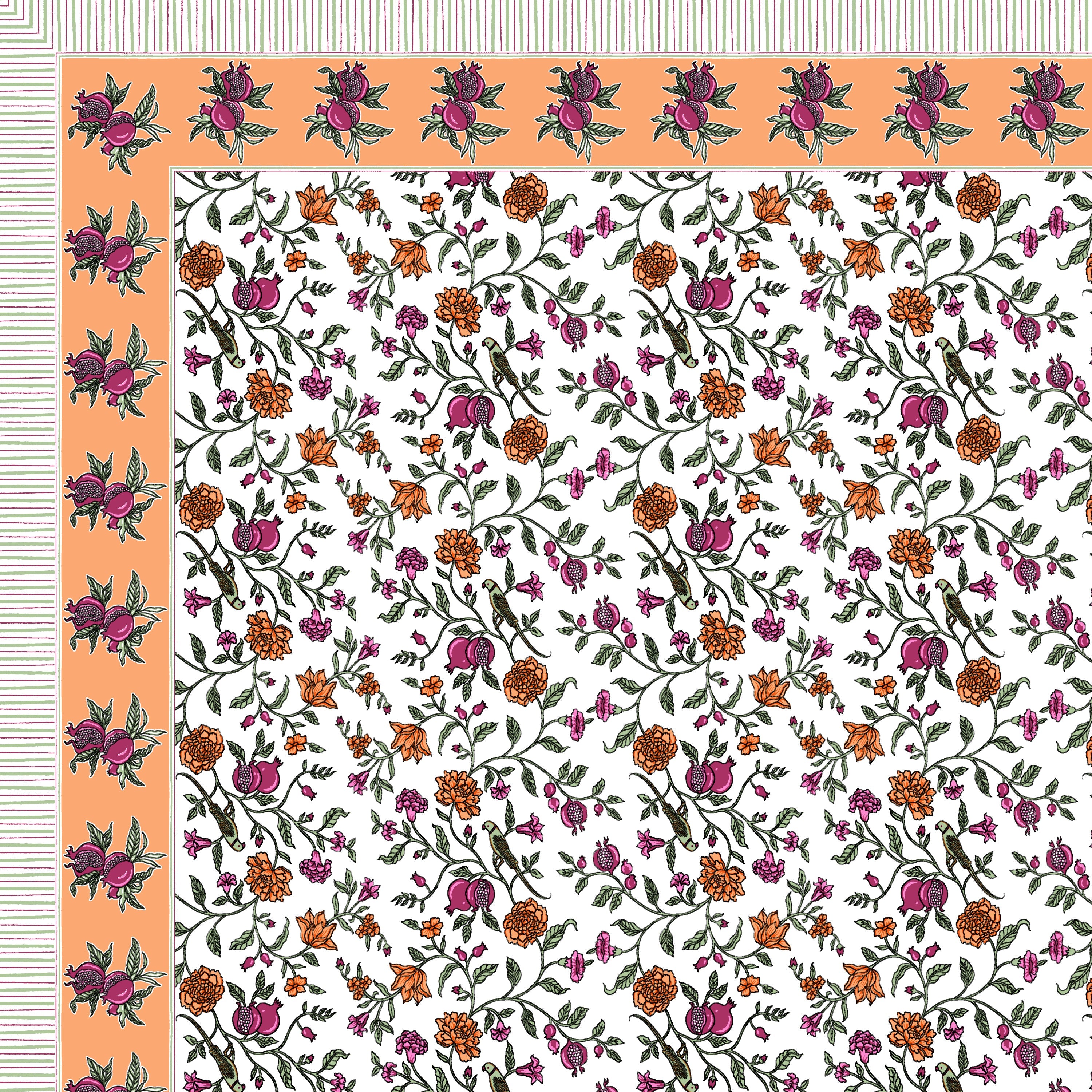 100% Cotton Traditional Floral Printed Bedsheet Multicolor ( Size 100 X 108 )