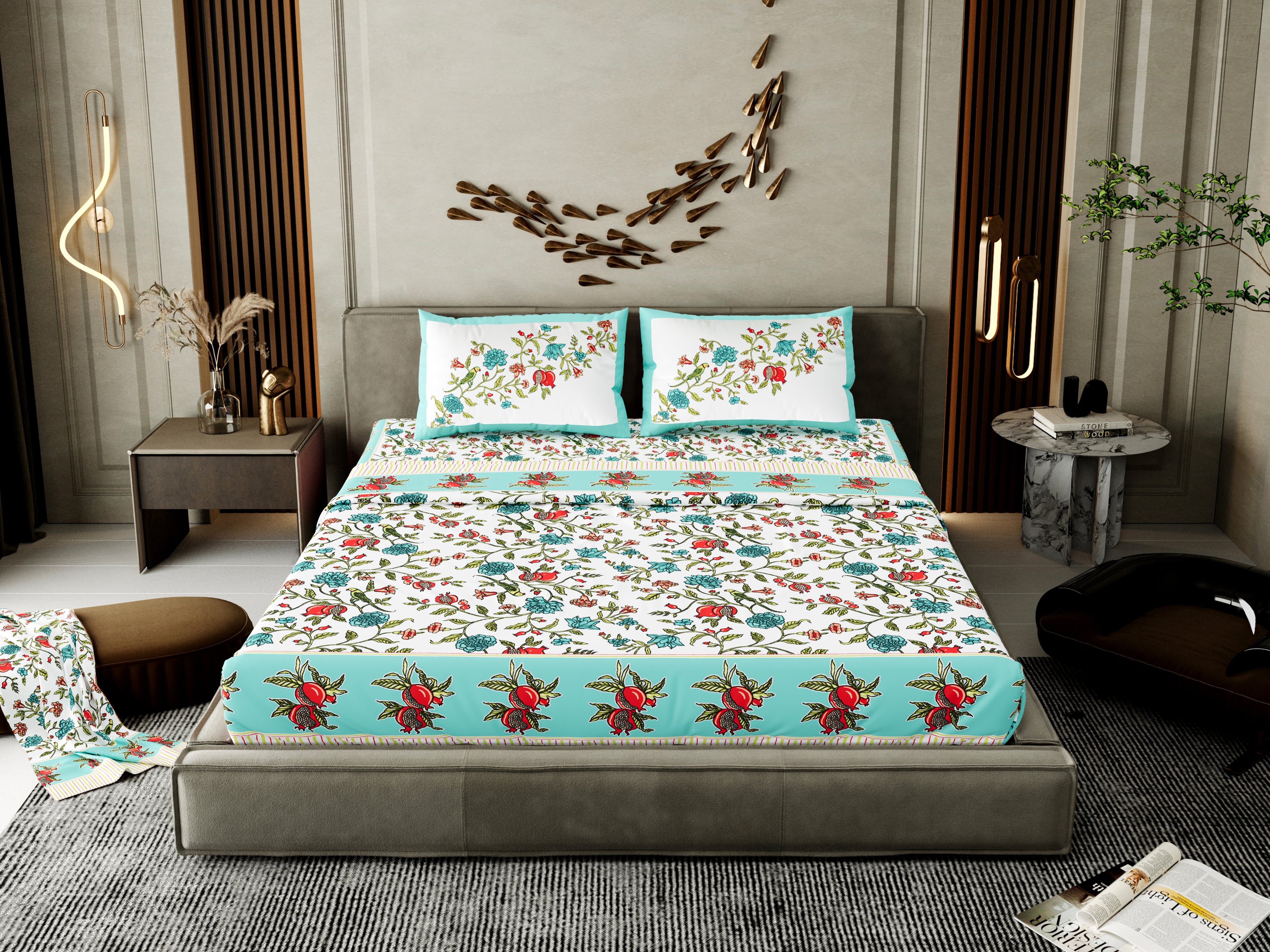 100% Cotton Traditional Floral Printed Bedsheet Multicolor ( Size 100 X 108 )