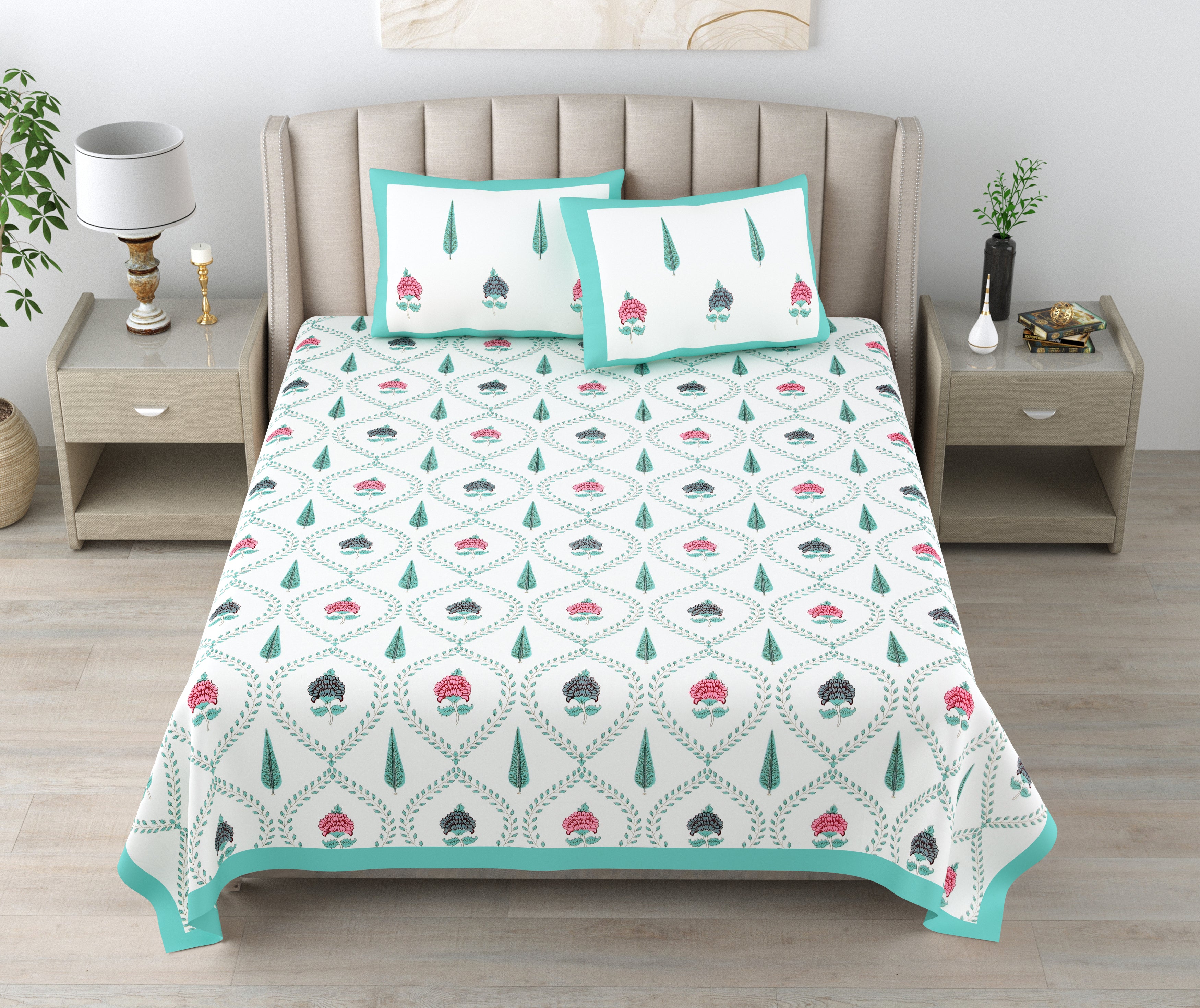 100% Cotton Traditional Floral Printed Bedsheet Multicolor ( Size 100 X 108 )