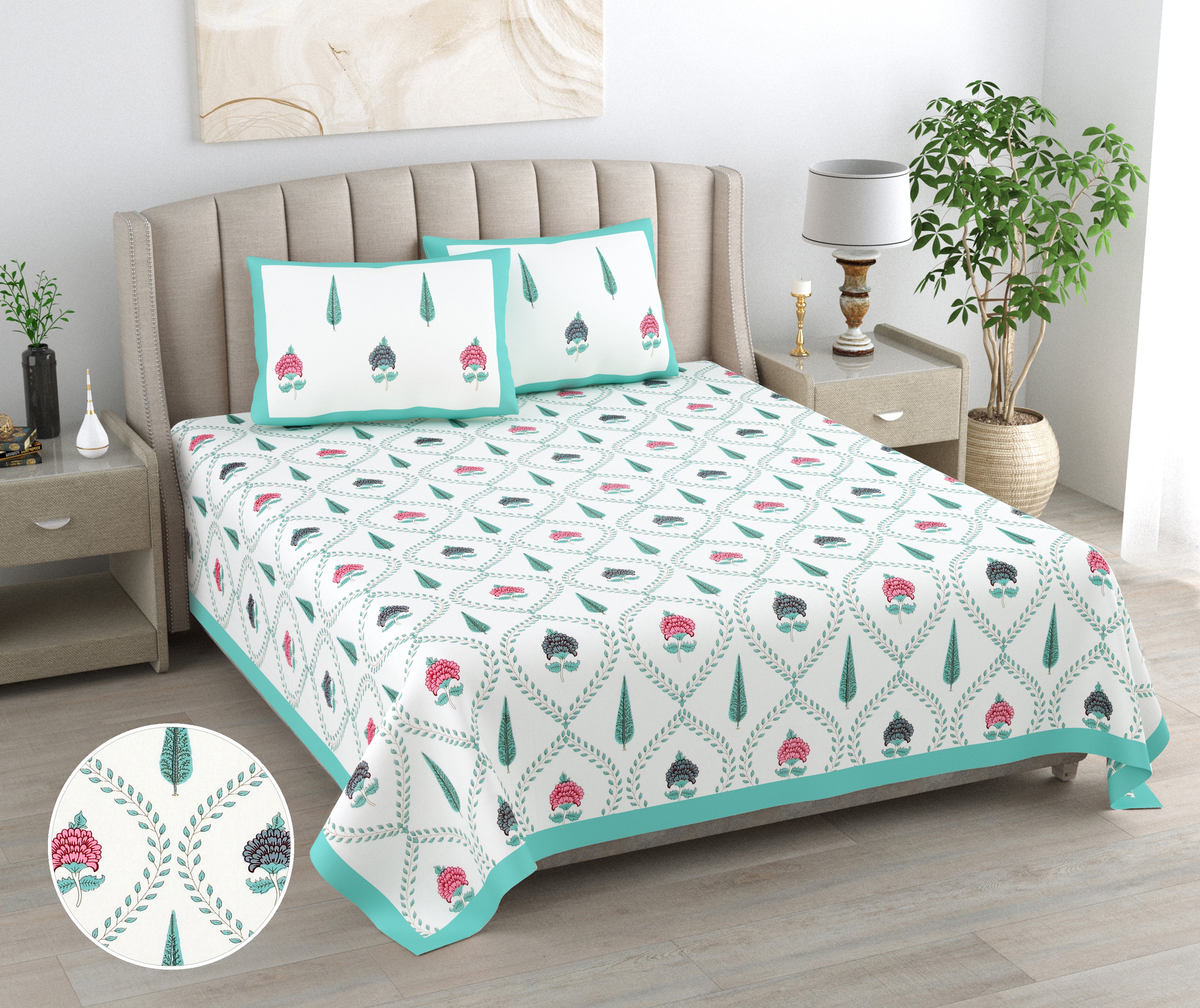 100% Cotton Traditional Floral Printed Bedsheet Multicolor ( Size 100 X 108 )