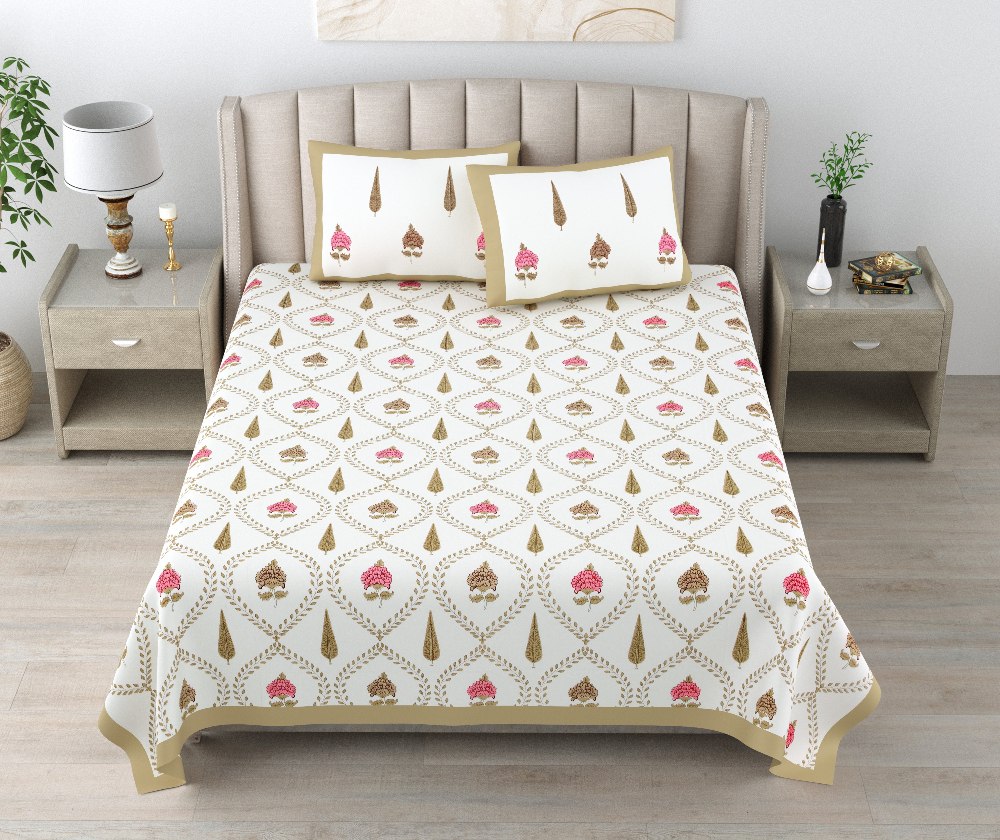 100% Cotton Traditional Floral Printed Bedsheet Multicolor ( Size 100 X 108 )