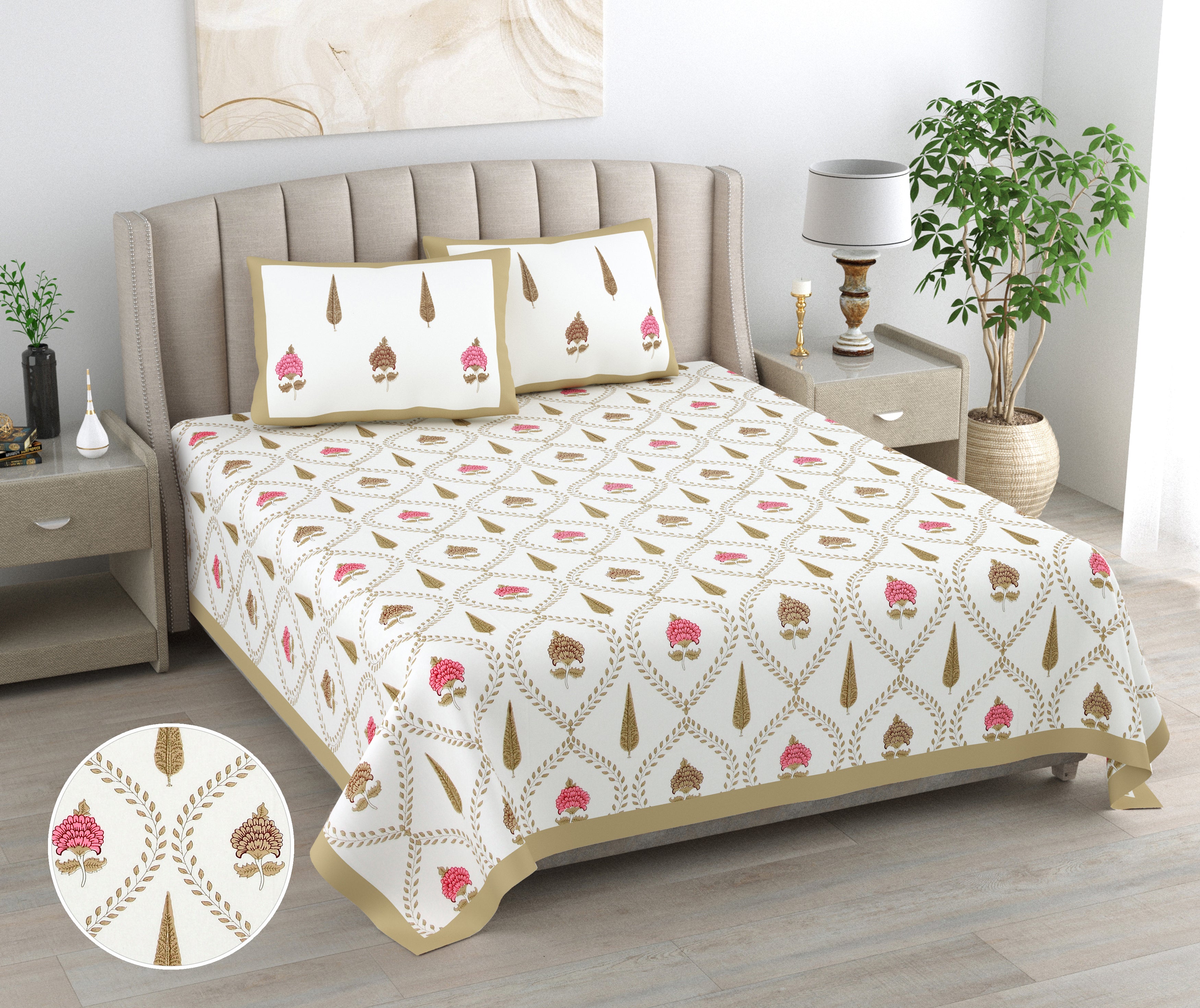 100% Cotton Traditional Floral Printed Bedsheet Multicolor ( Size 100 X 108 )