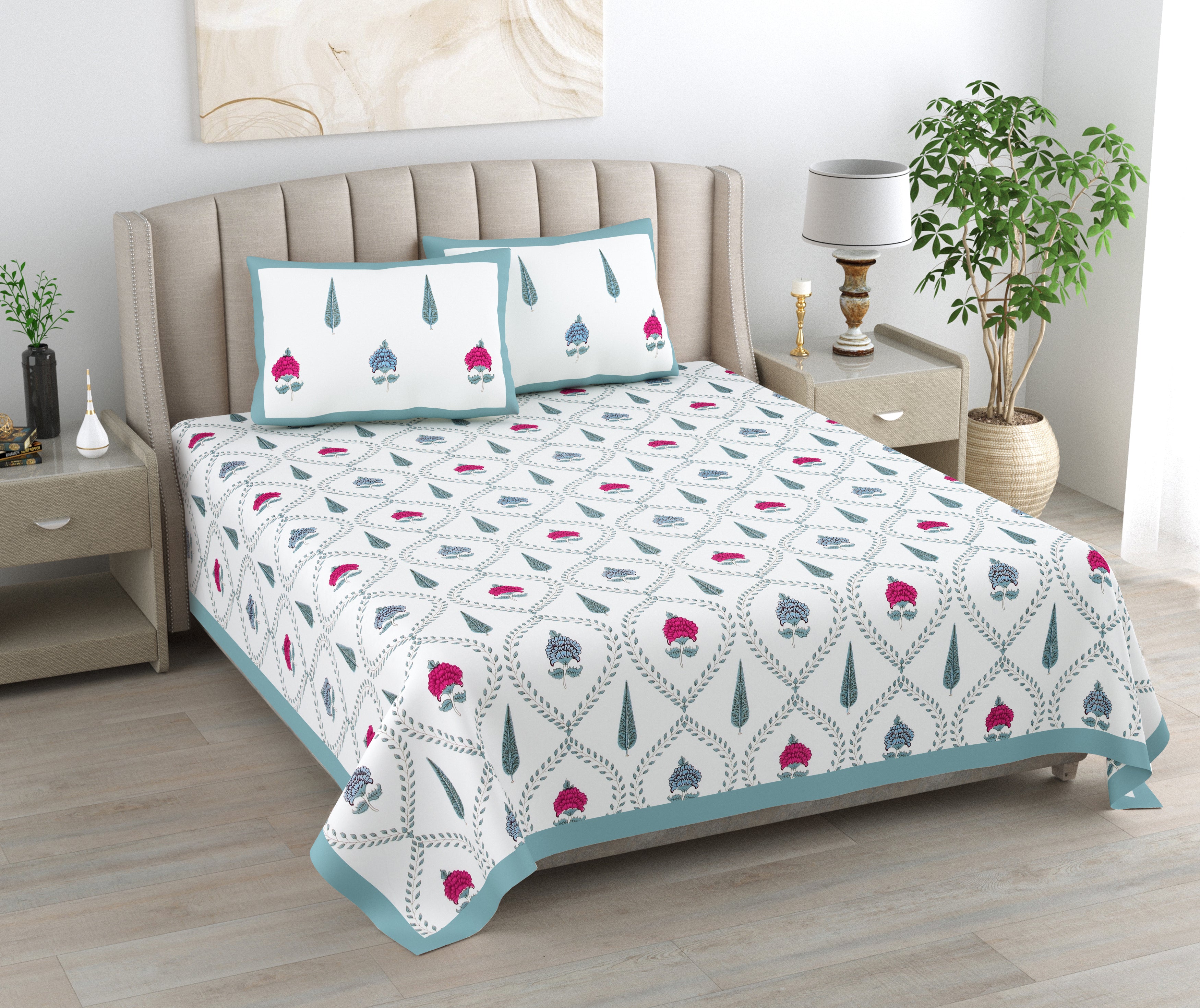 100% Cotton Traditional Floral Printed Bedsheet Multicolor ( Size 100 X 108 )