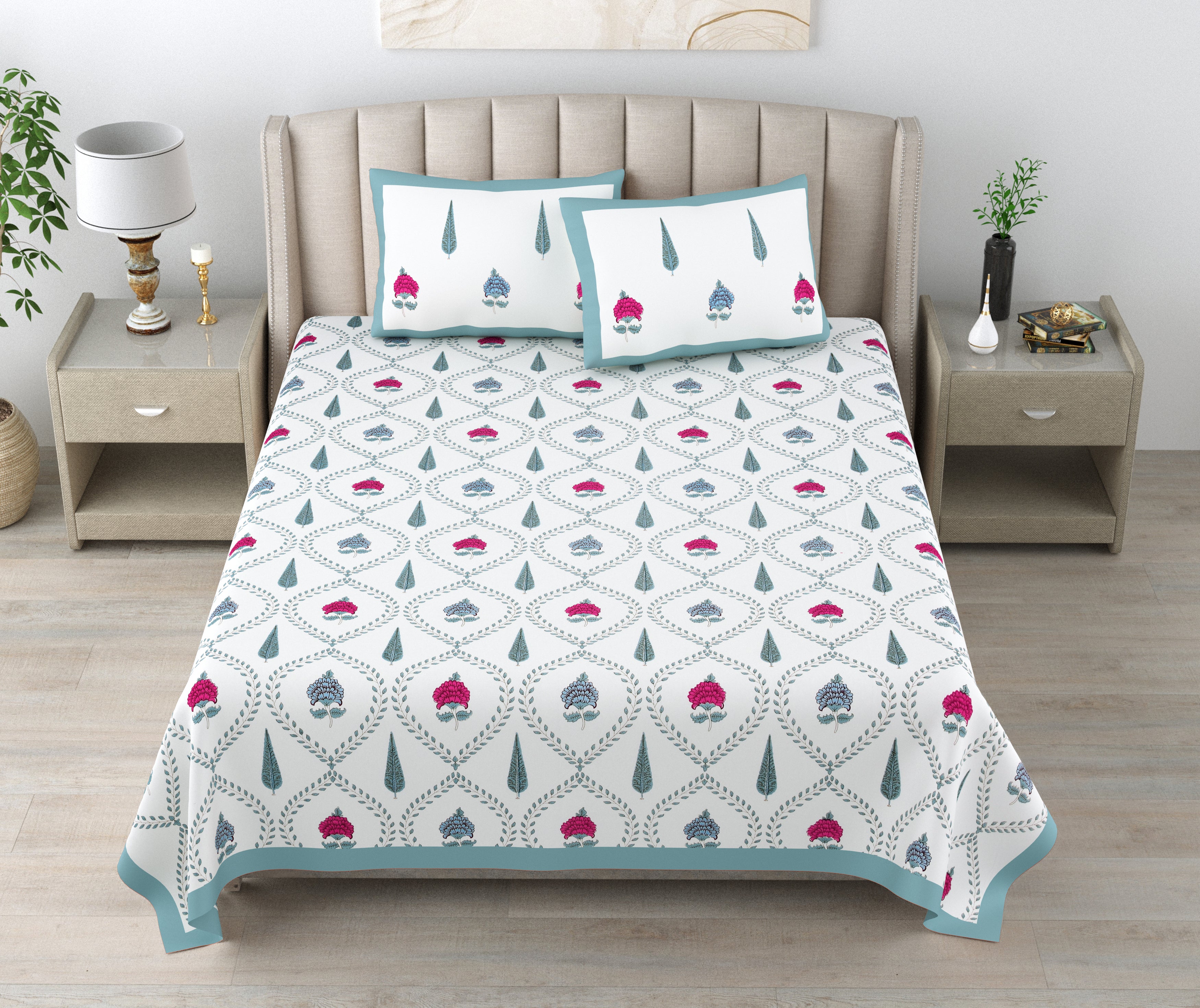 100% Cotton Traditional Floral Printed Bedsheet Multicolor ( Size 100 X 108 )