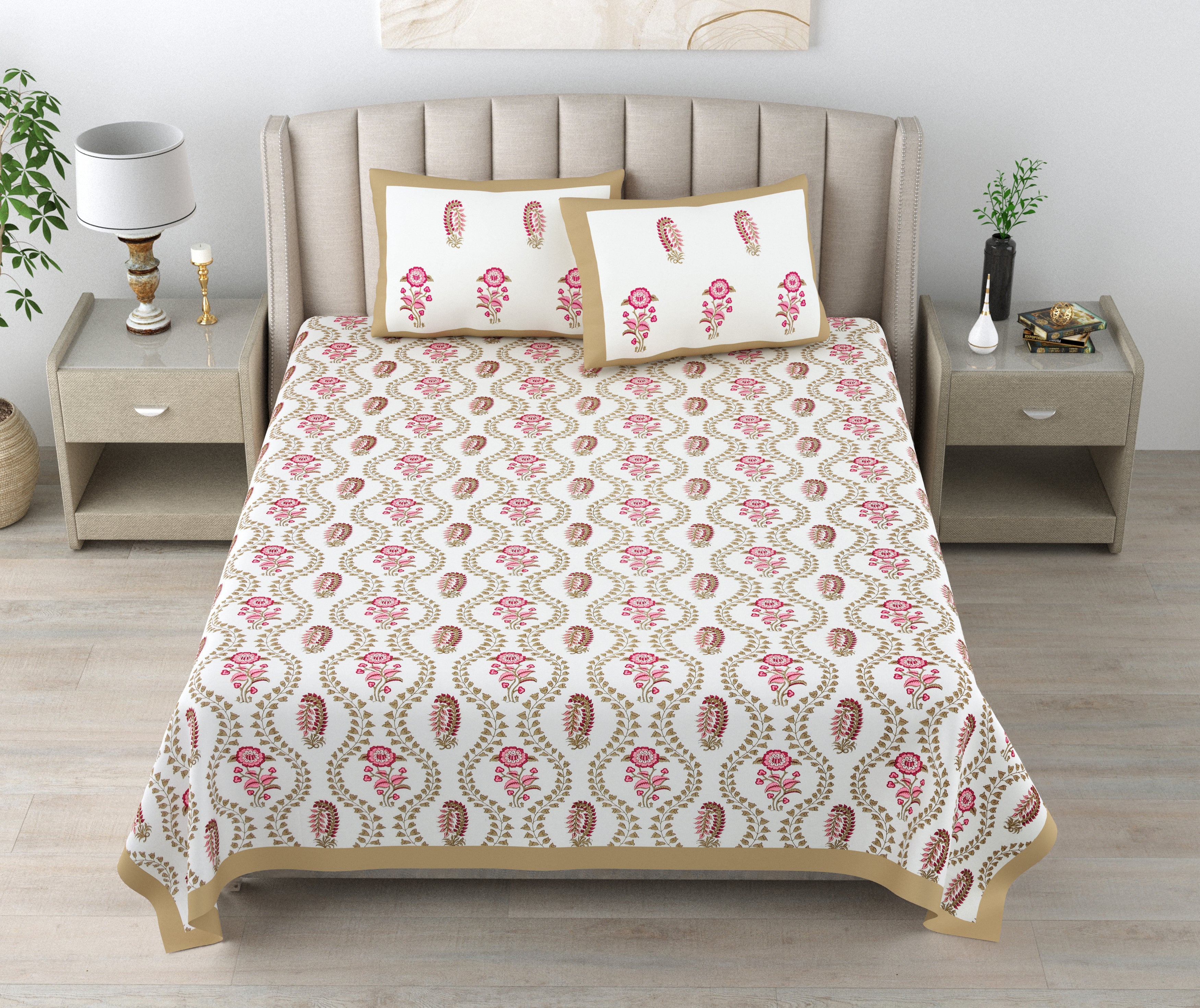 100% Cotton Traditional Floral Printed Bedsheet Multicolor ( Size 100 X 108 )