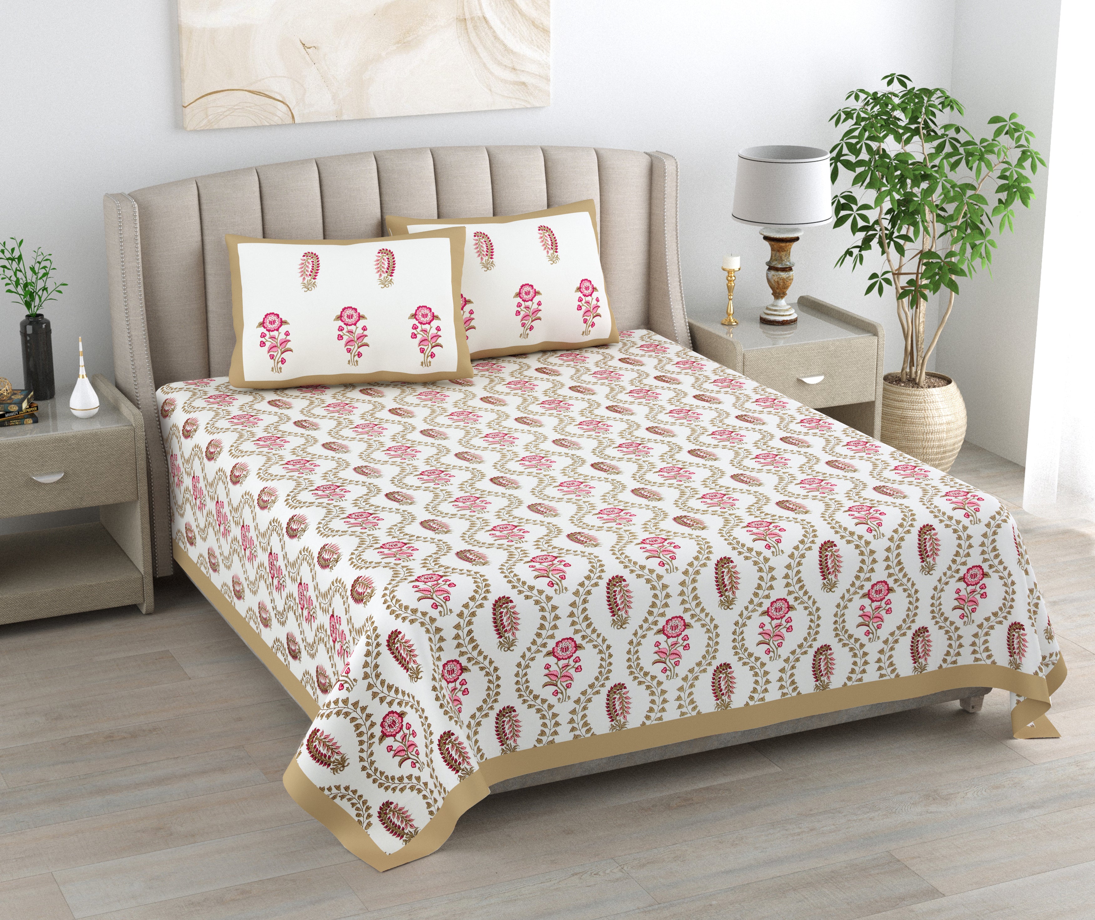 100% Cotton Traditional Floral Printed Bedsheet Multicolor ( Size 100 X 108 )