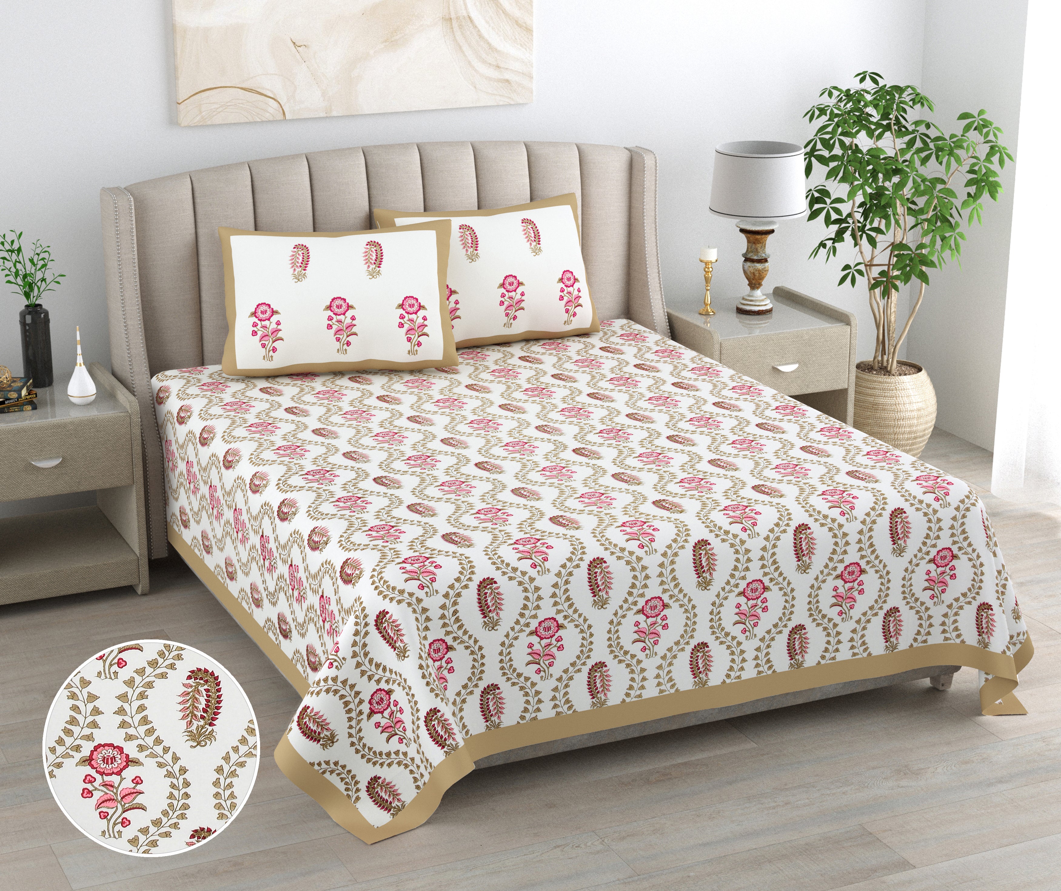 100% Cotton Traditional Floral Printed Bedsheet Multicolor ( Size 100 X 108 )