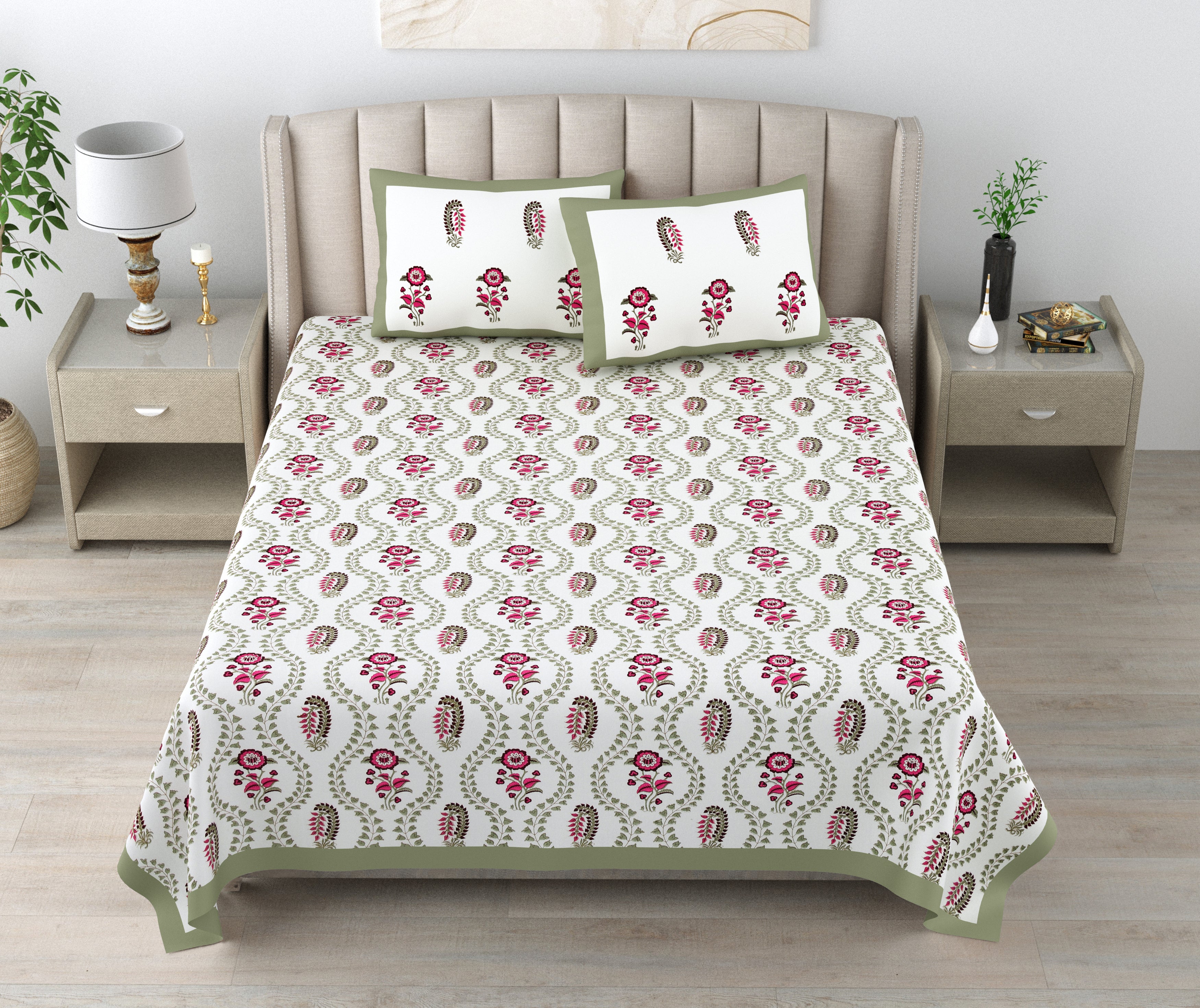 100% Cotton Traditional Floral Printed Bedsheet Multicolor ( Size 100 X 108 )