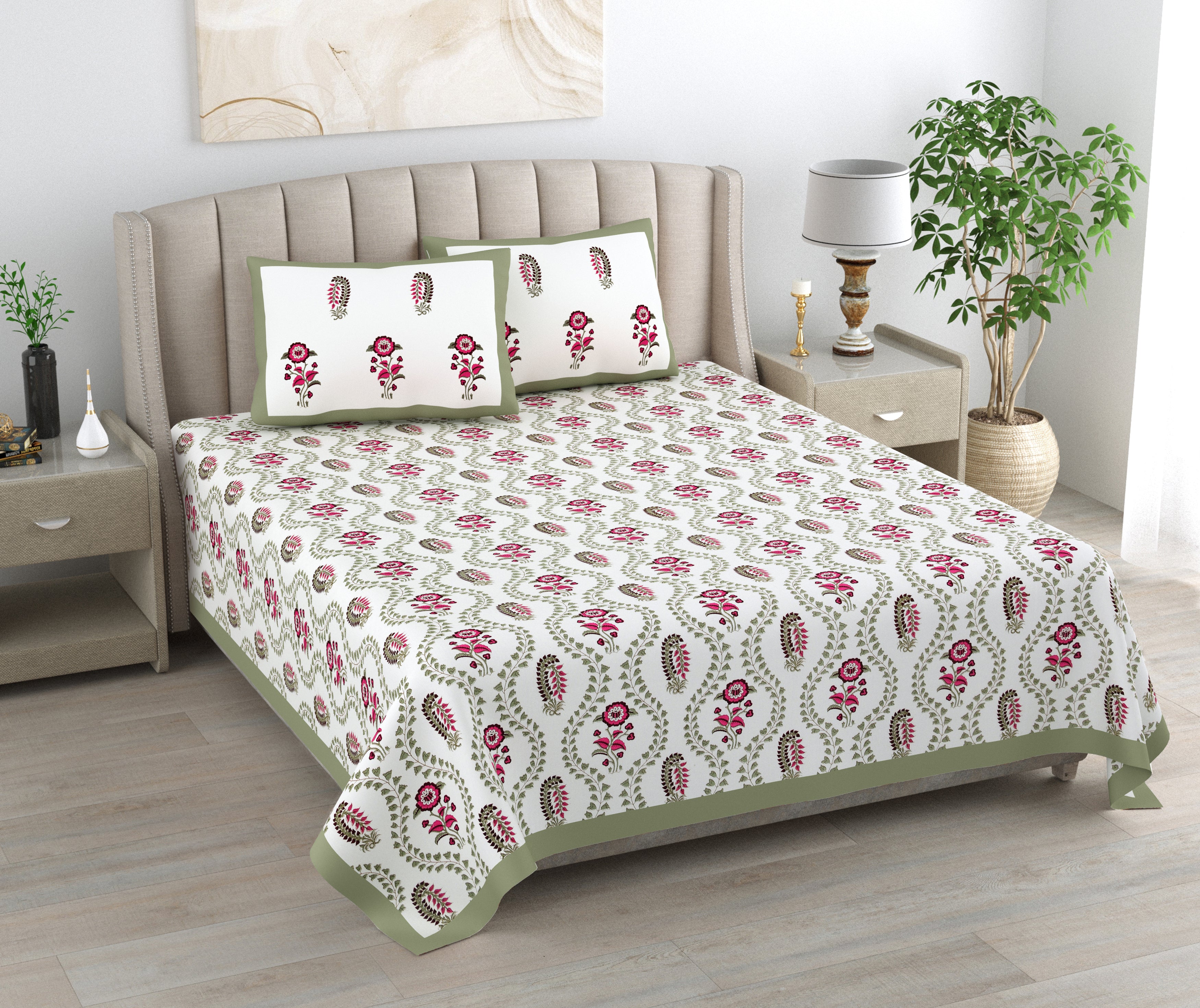 100% Cotton Traditional Floral Printed Bedsheet Multicolor ( Size 100 X 108 )