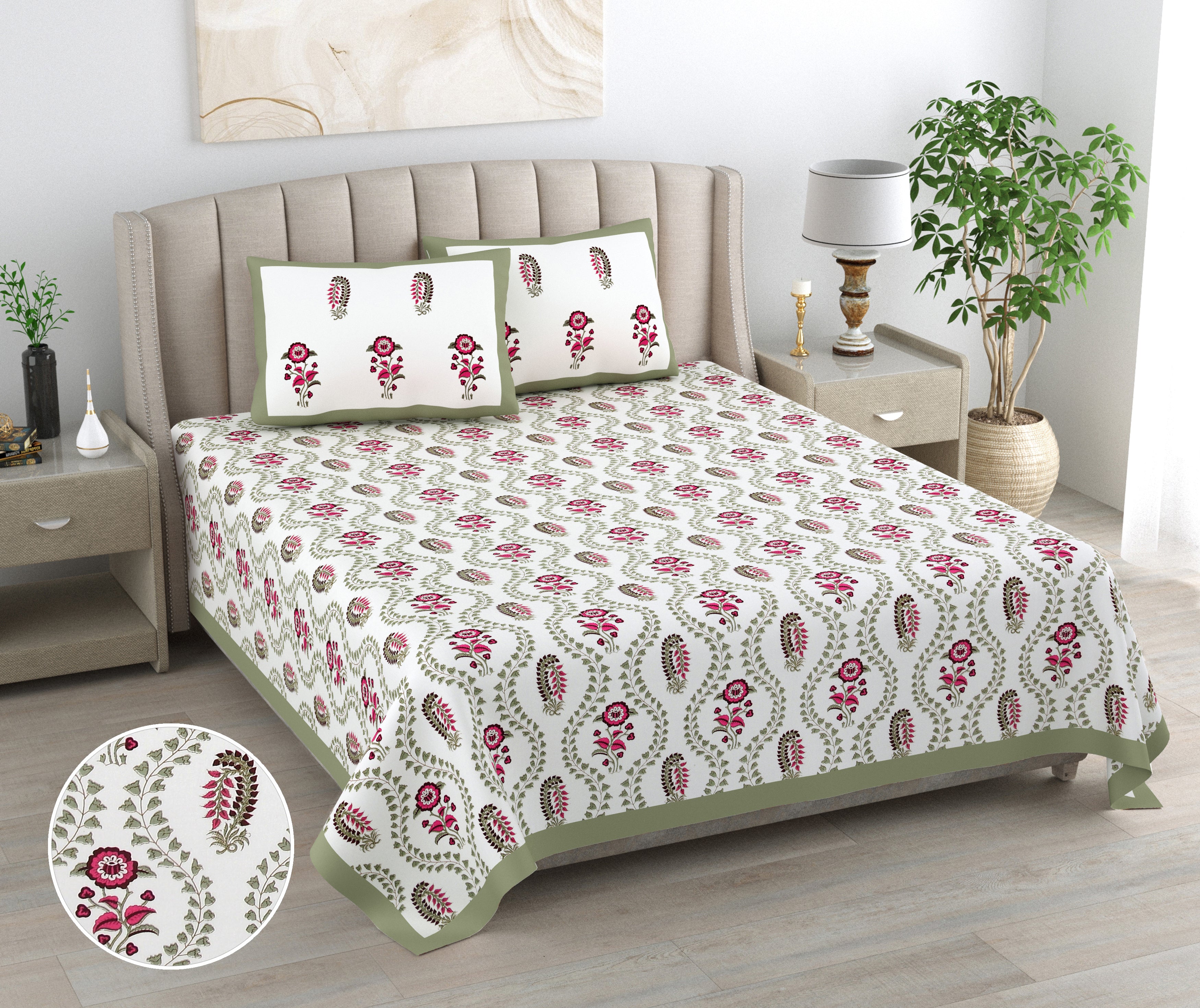100% Cotton Traditional Floral Printed Bedsheet Multicolor ( Size 100 X 108 )